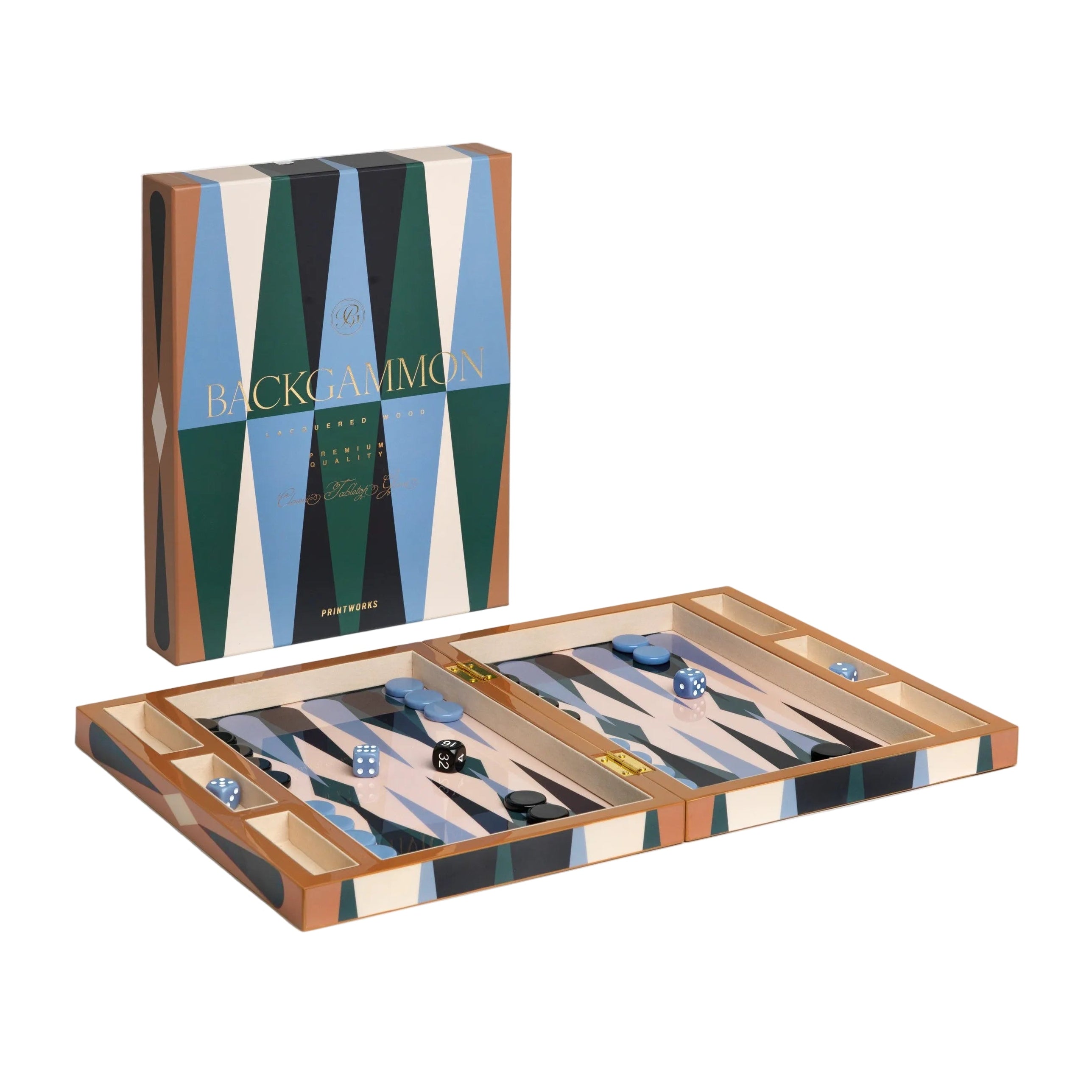 Gelakte backgammon set bruin met blauw