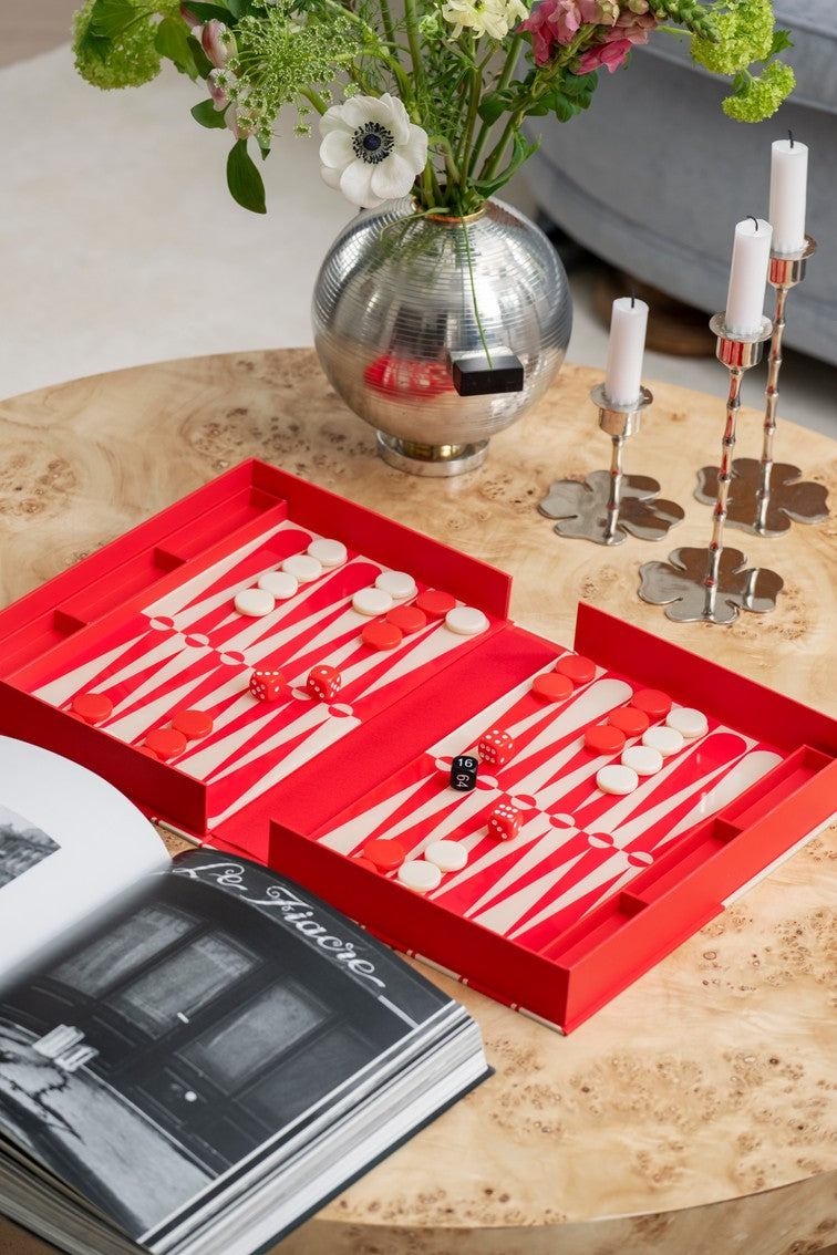 Backgammon set ART OF BACKGAMMON rood met beige