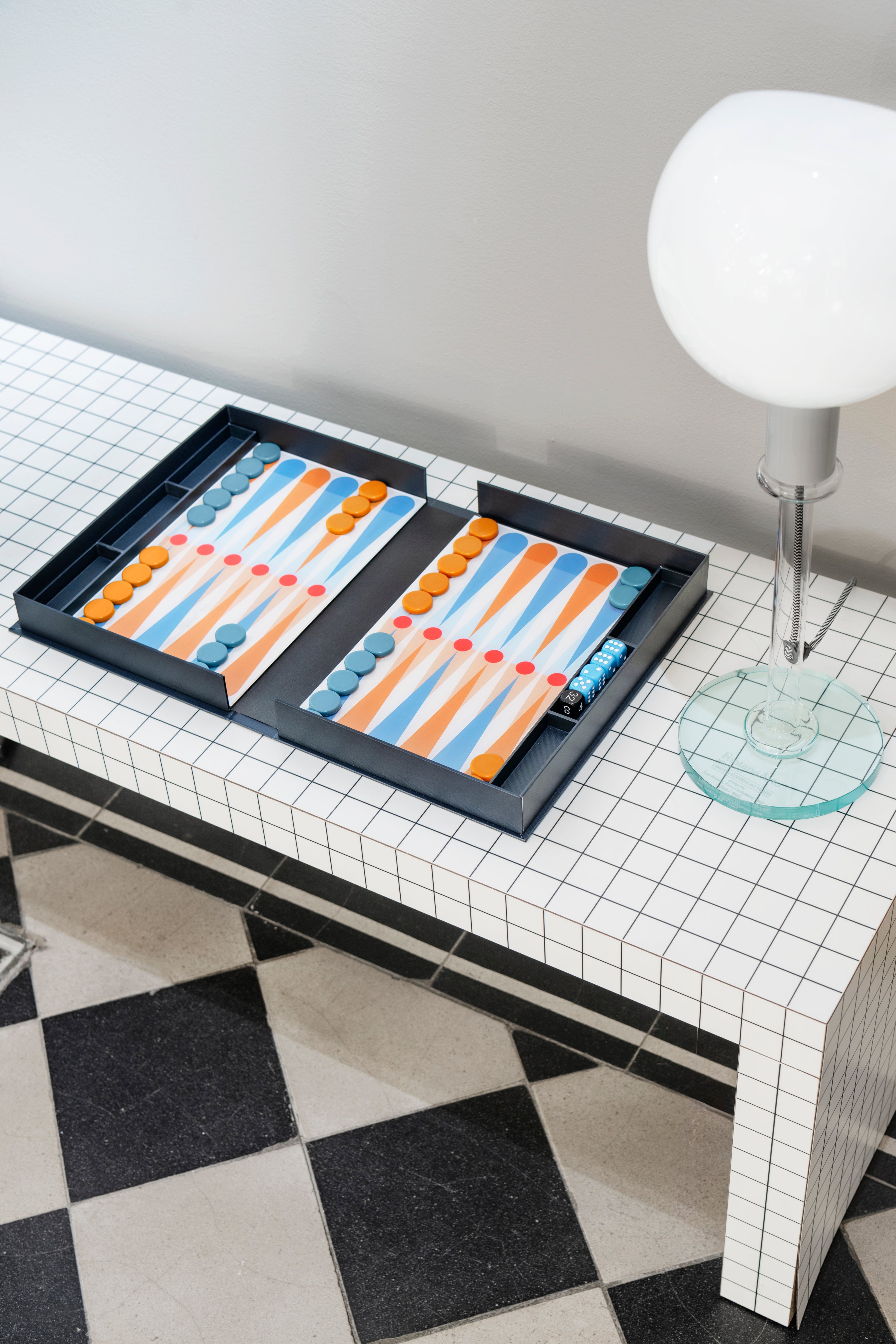 Backgammon set ART OF BACKGAMMON grijs met blauw en oranje