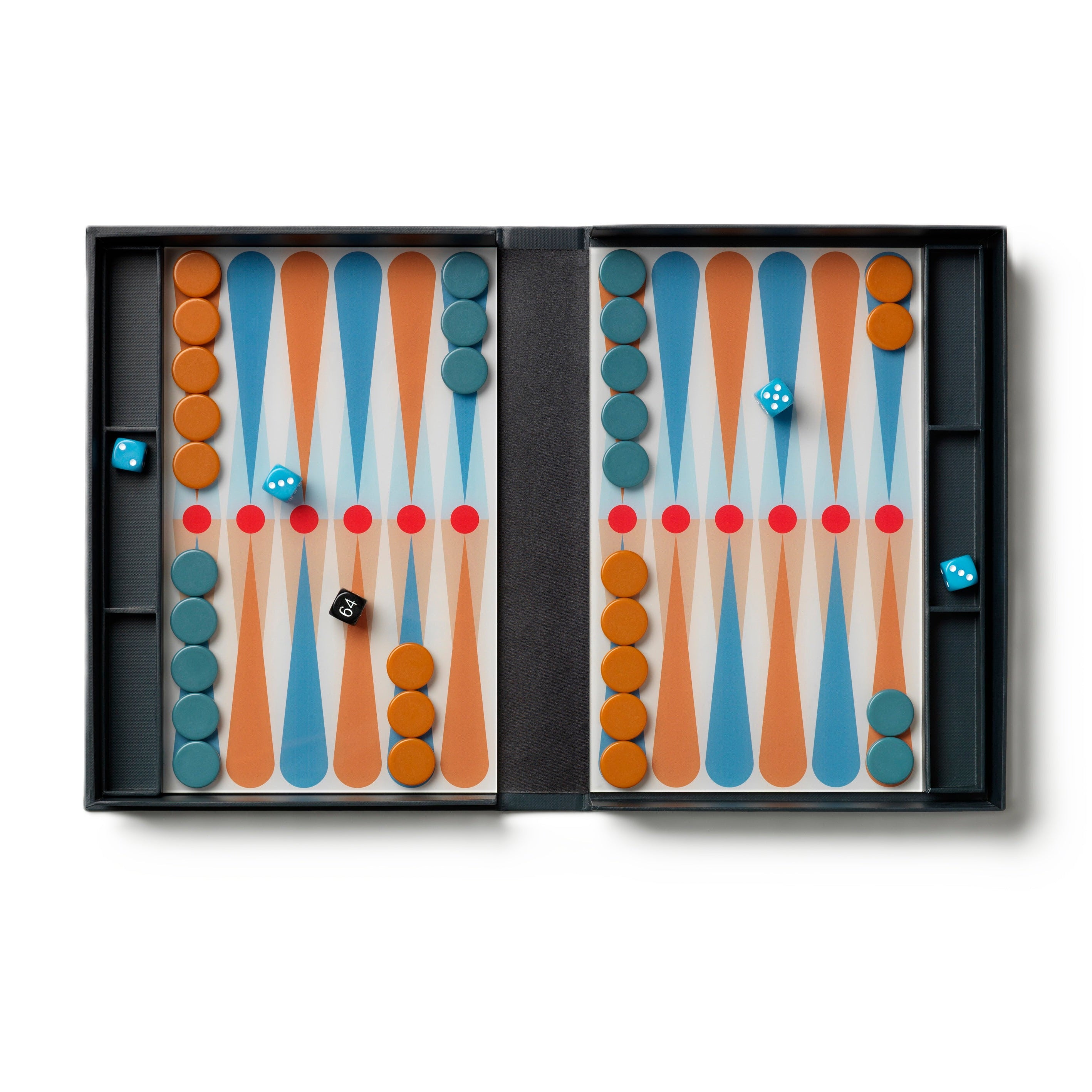 Backgammon set ART OF BACKGAMMON grijs met blauw en oranje