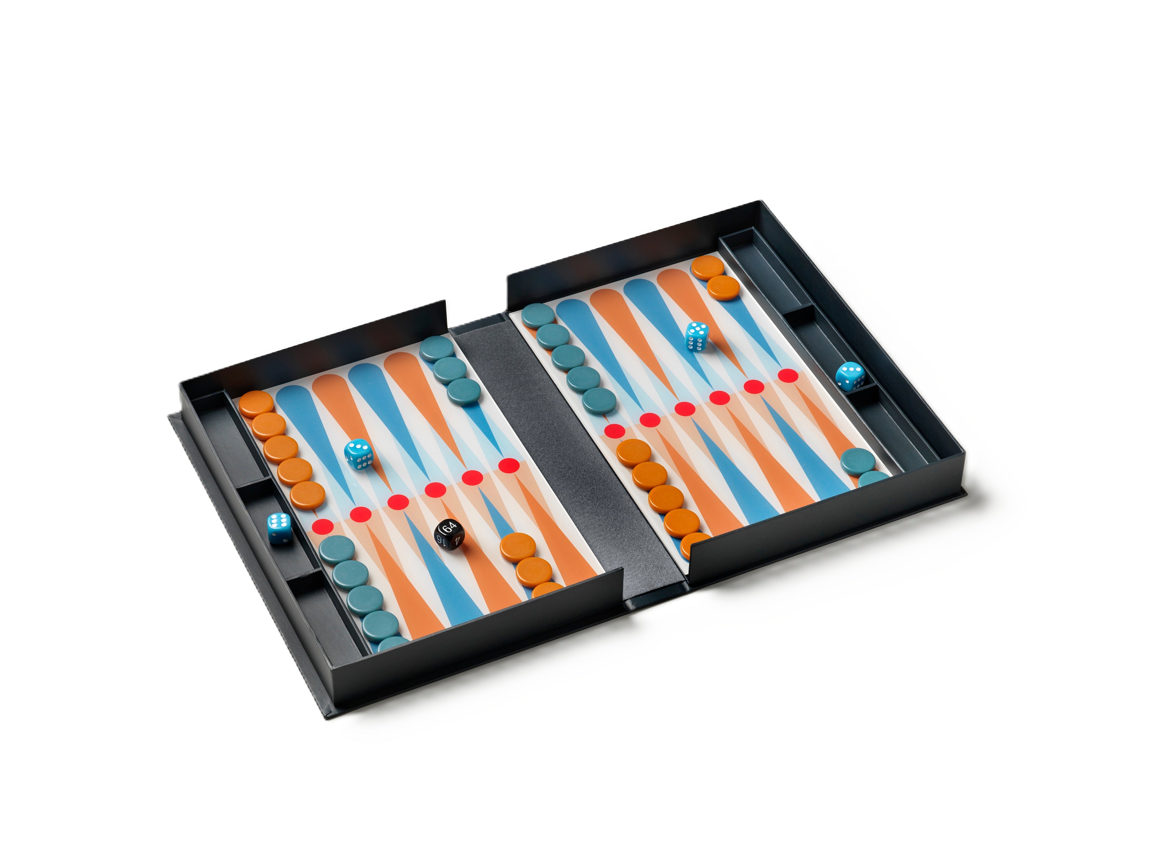 Backgammon set ART OF BACKGAMMON grijs met blauw en oranje
