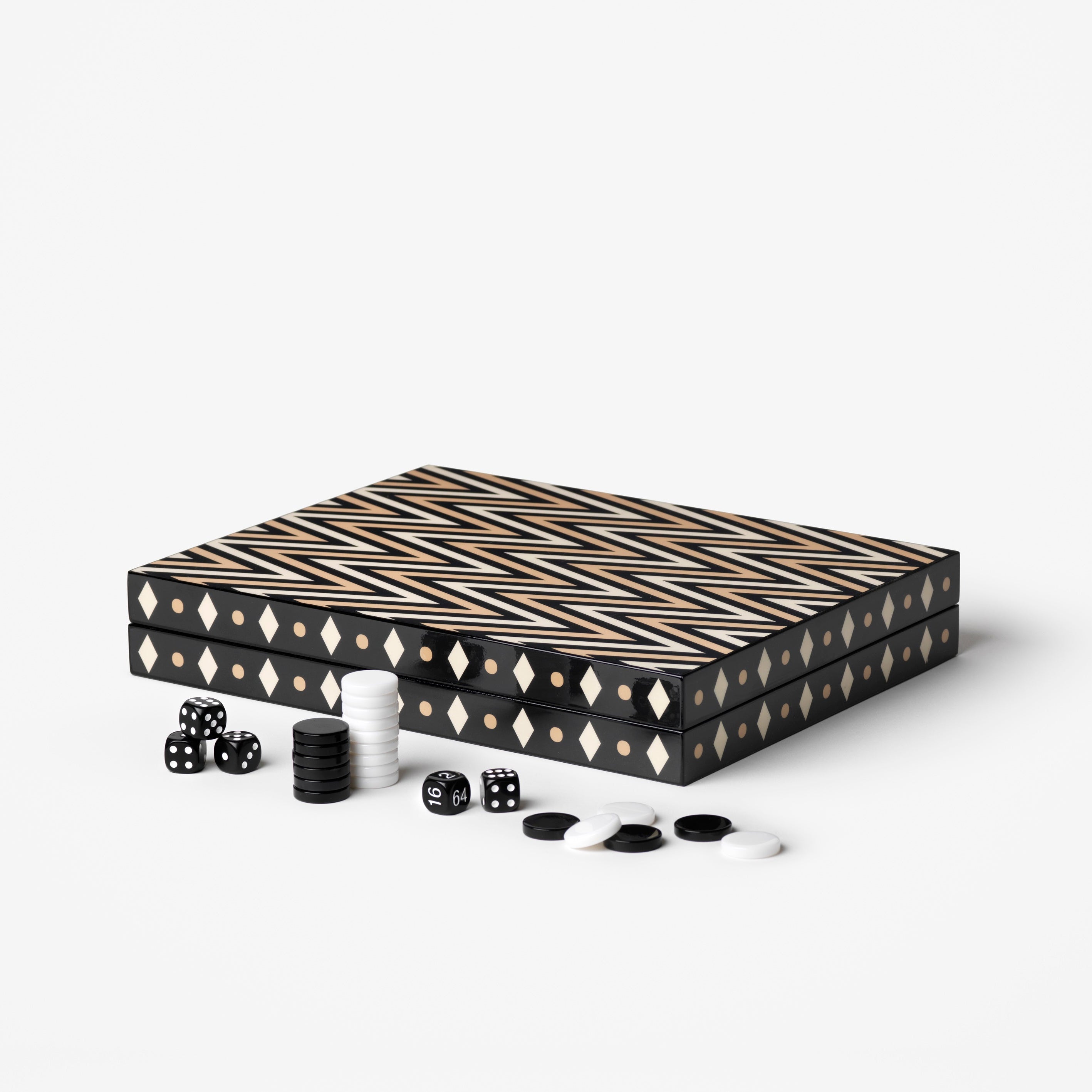 Gelakte backgammon set zwart met wit