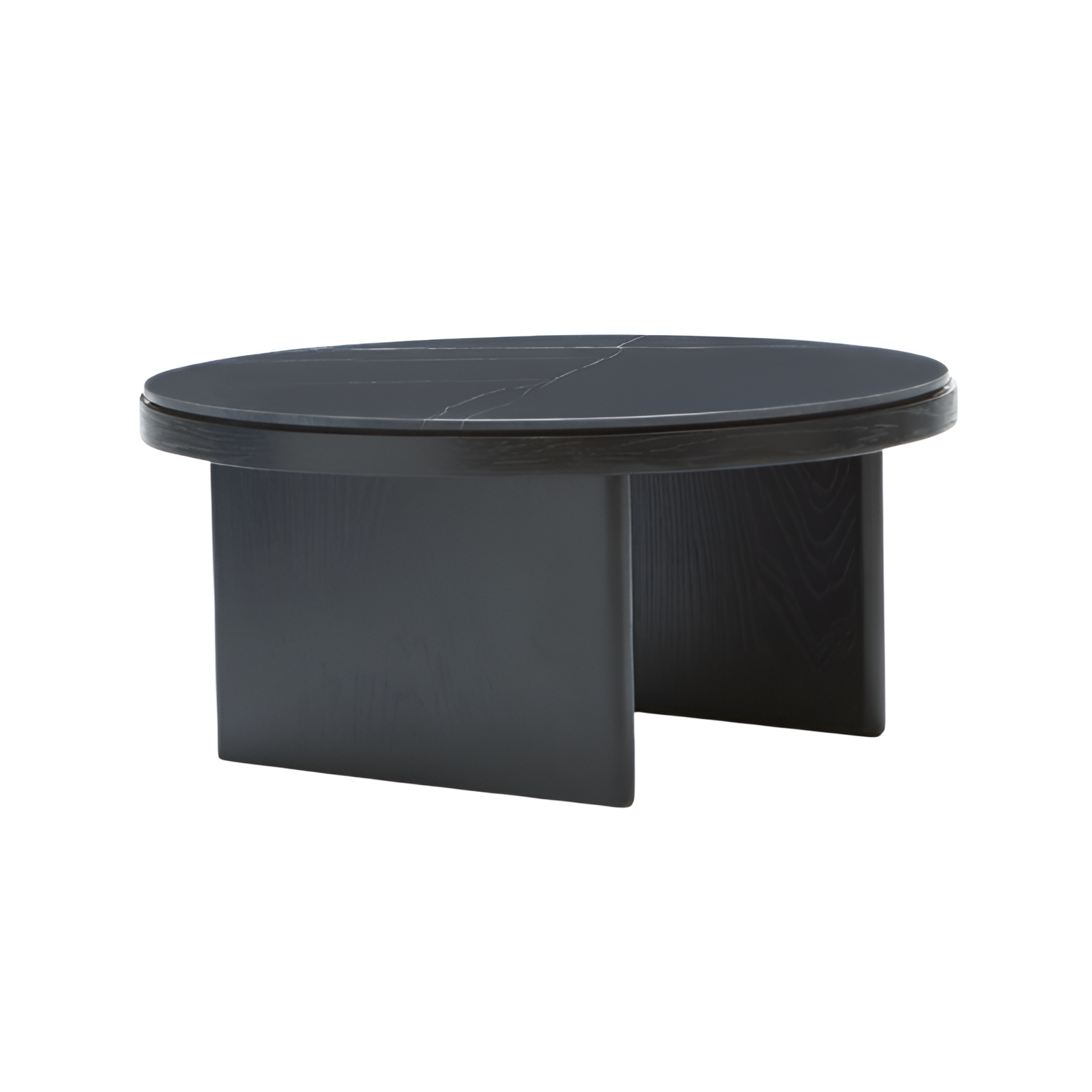 ANZA black coffee table with oak veneer and black marble