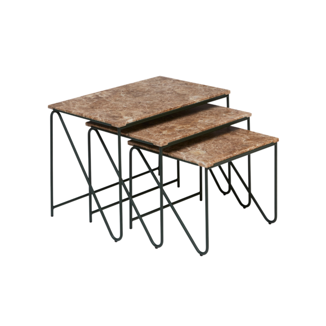 TRIPTYCH coffee table set brown marble with green base