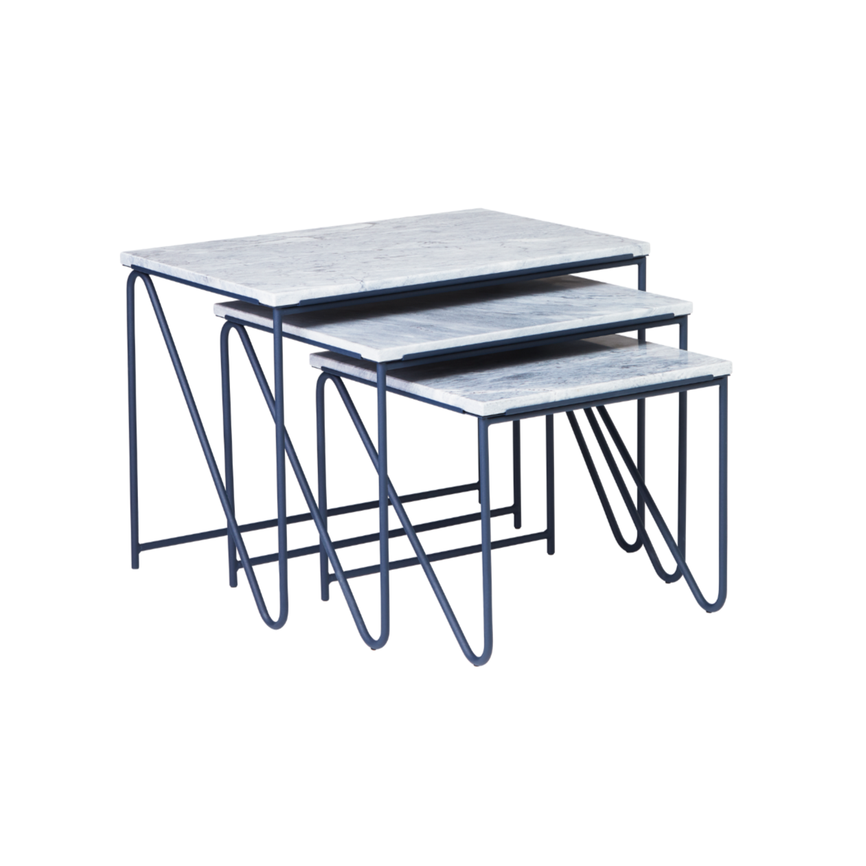 TRIPTYCH coffee table set gray marble with blue base