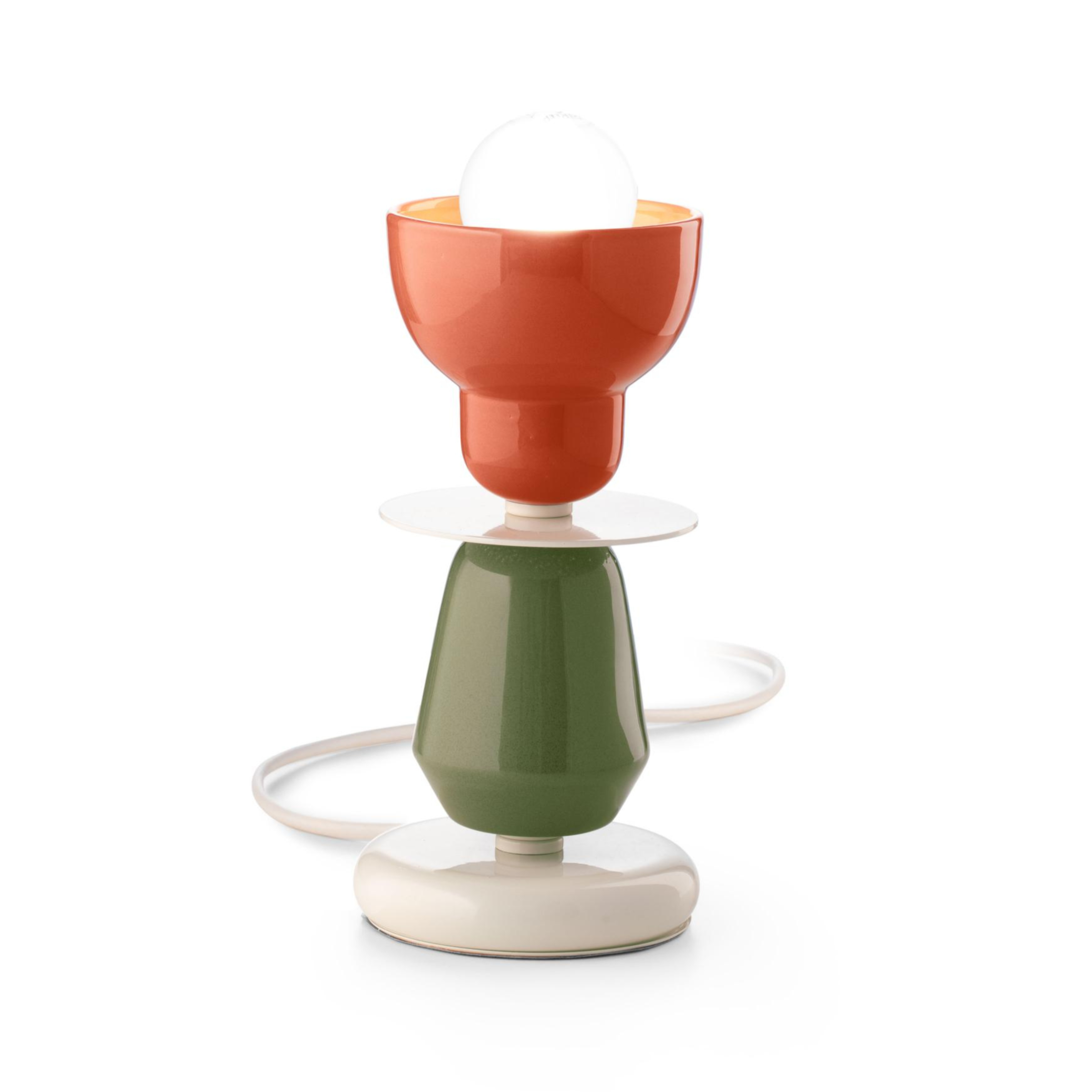 Keramik-Tischlampe BERIMBAU Salbei mit Orange