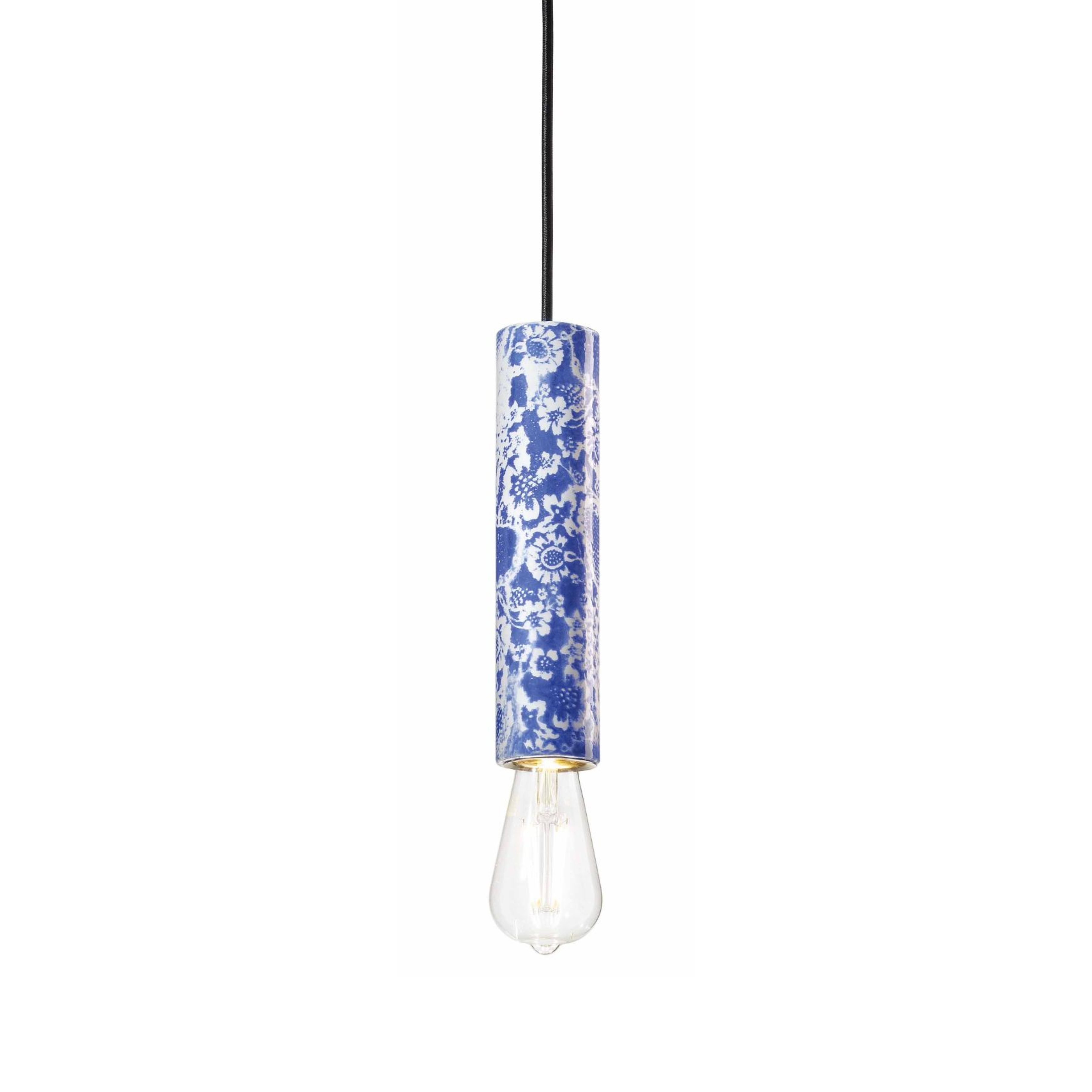 Hanglamp van keramiek PI met blauwe bloemen