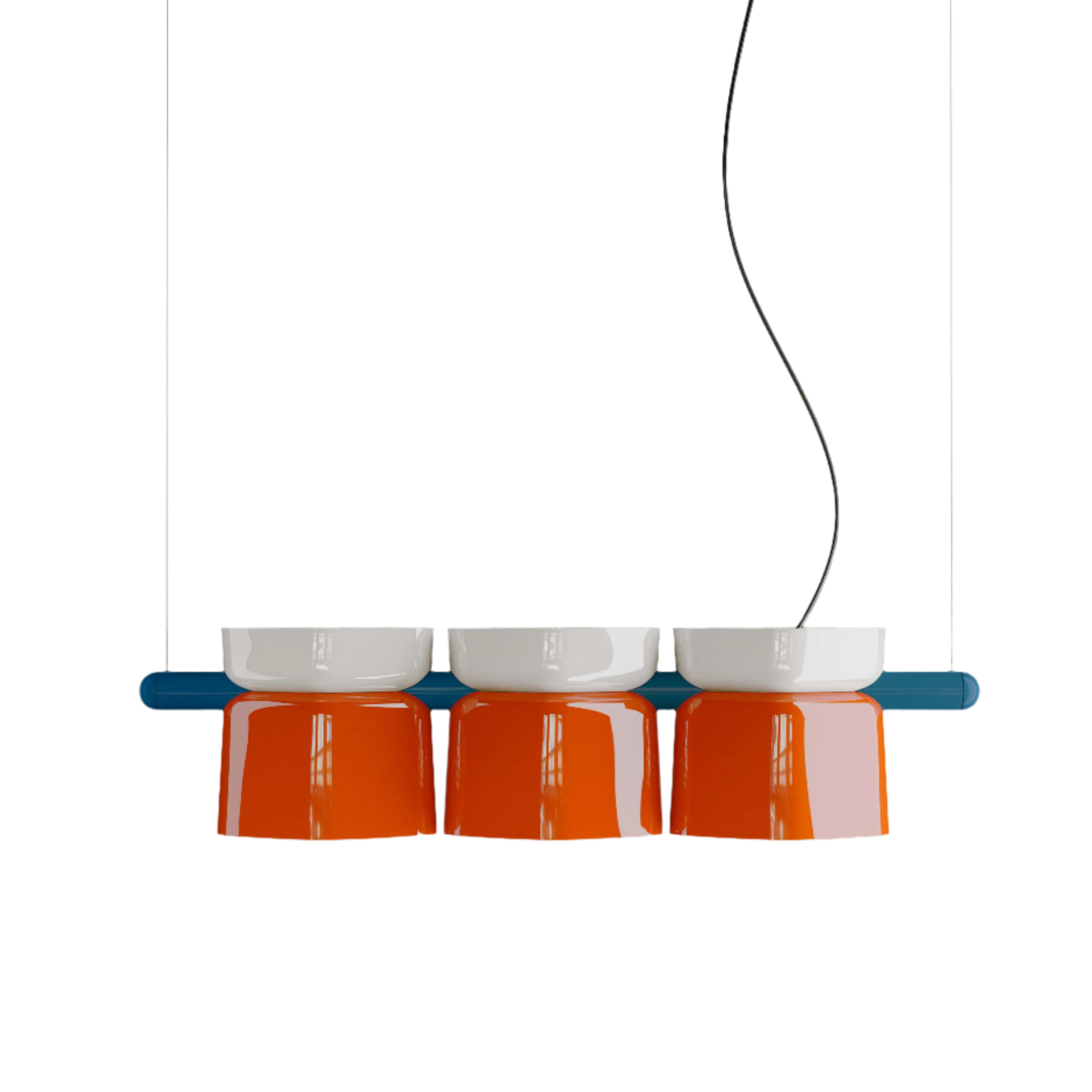 YAKITORI ceramic pendant lamp in orange with cream and cobalt