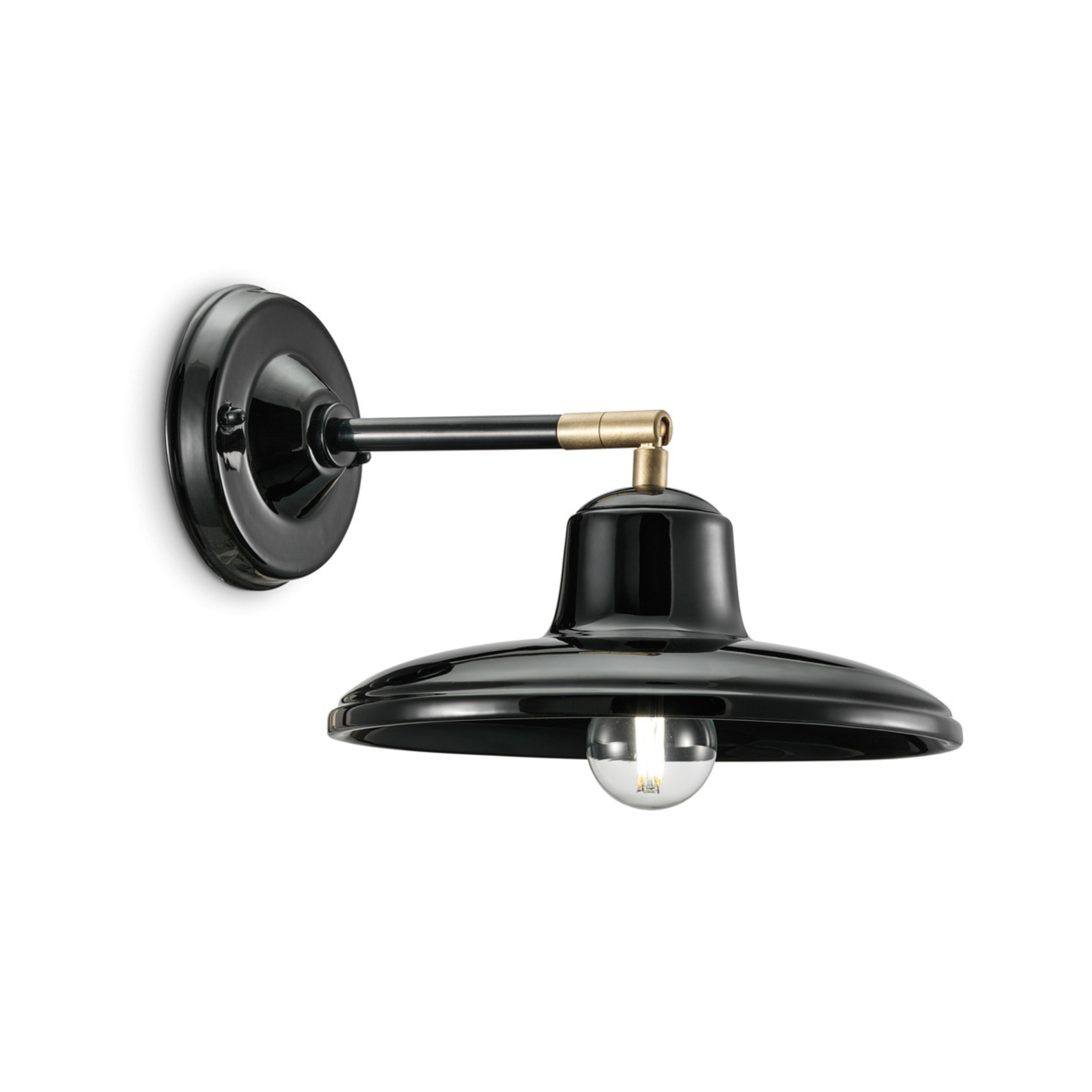 B&W Keramik-Wandlampe, Schwarz mit Messing-Finish