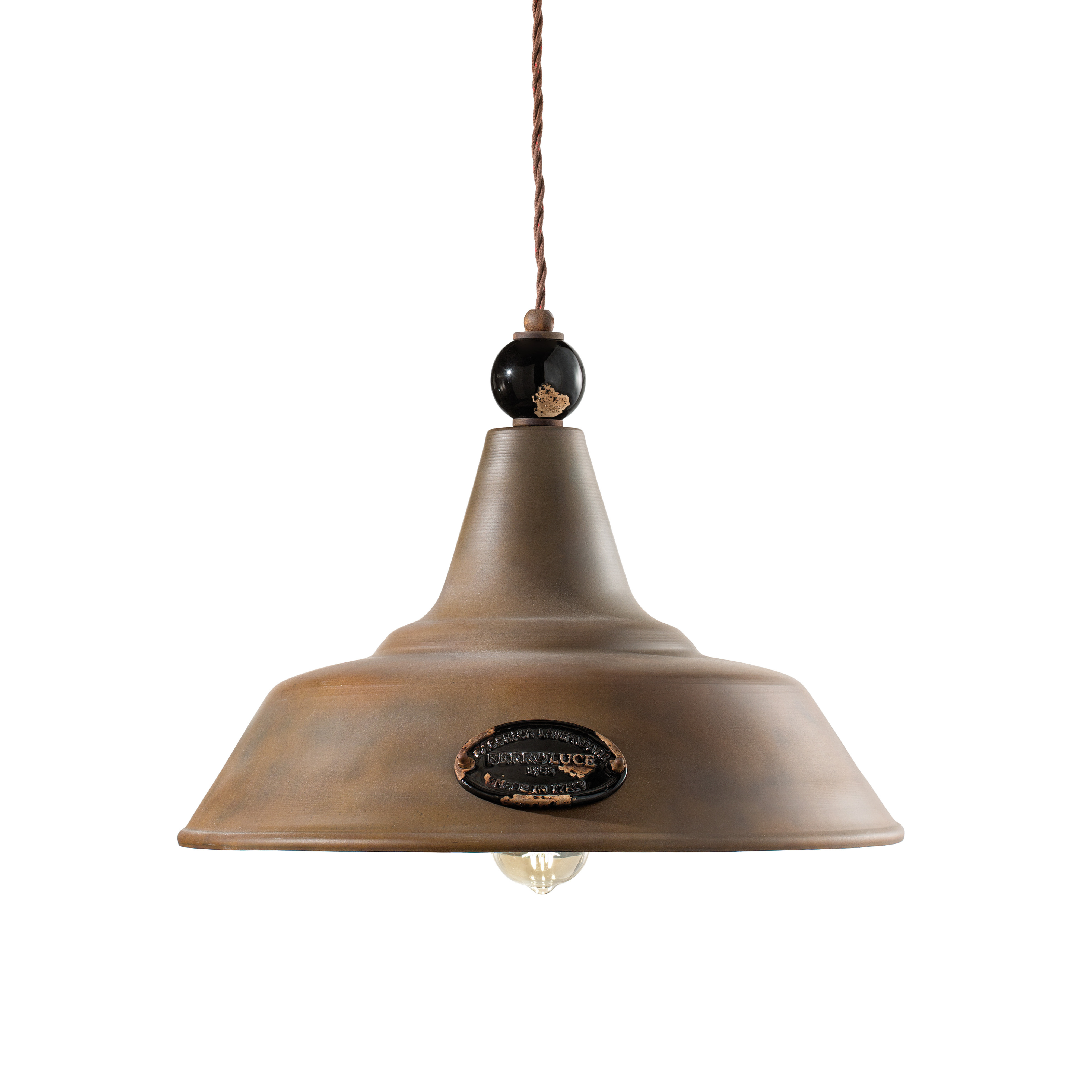 GRUNGE ceramic and iron pendant lamp in rusty with a black Craquelé effect