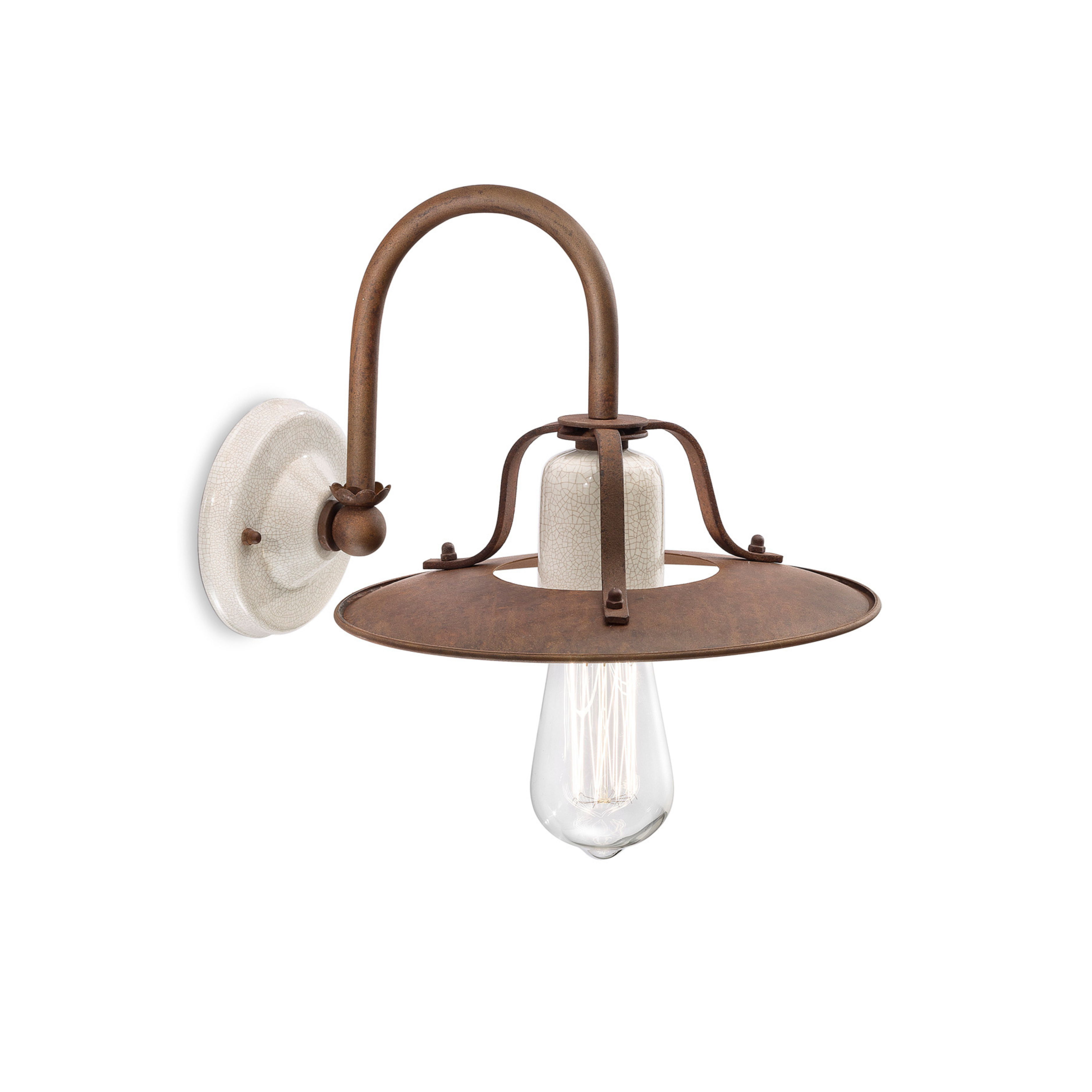 Kinkiet van keramiek en ijzer GRUNGE roestkleurig met crème craquelé-effect