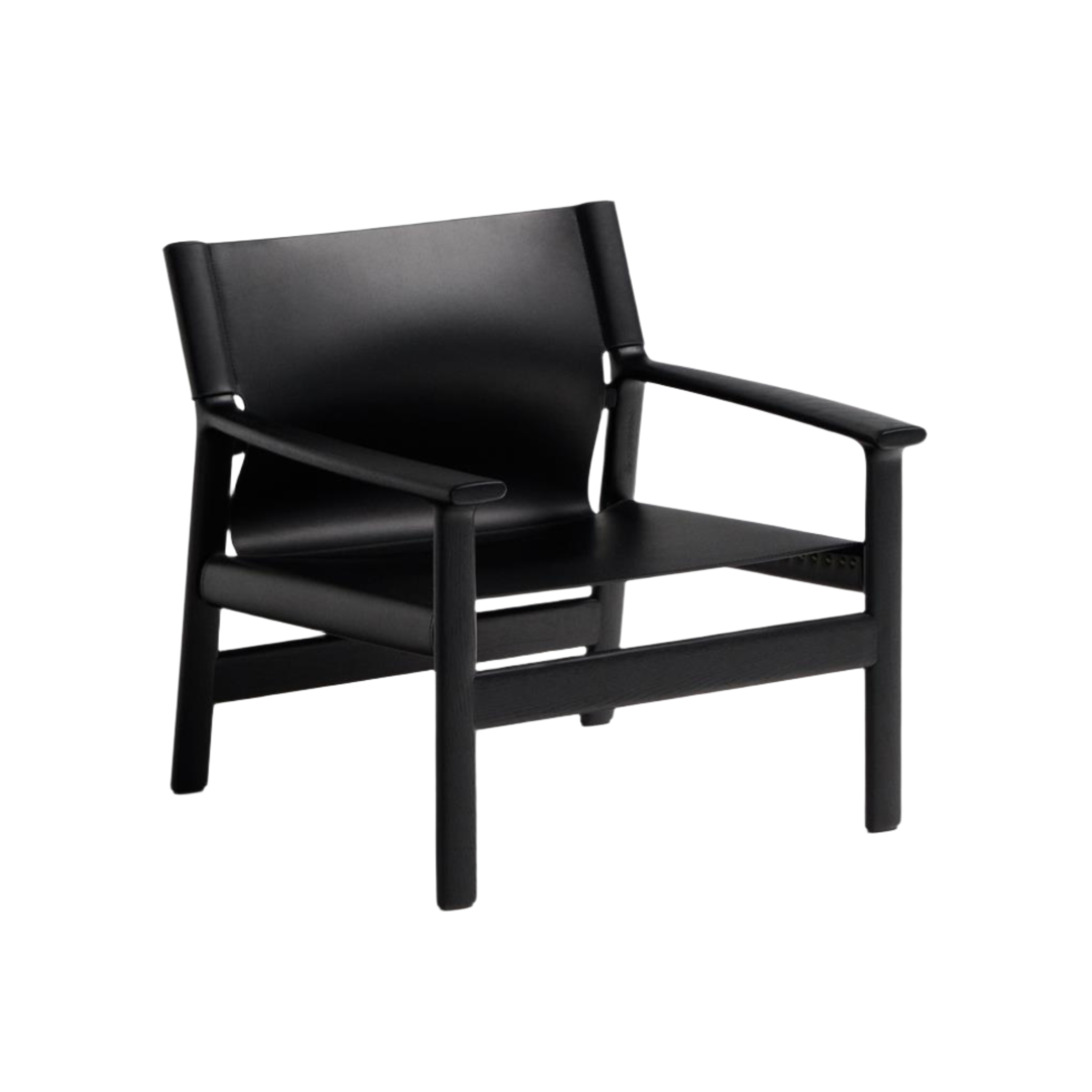 Fauteuil JAN zwart gerecycled leer met zwart essenhout