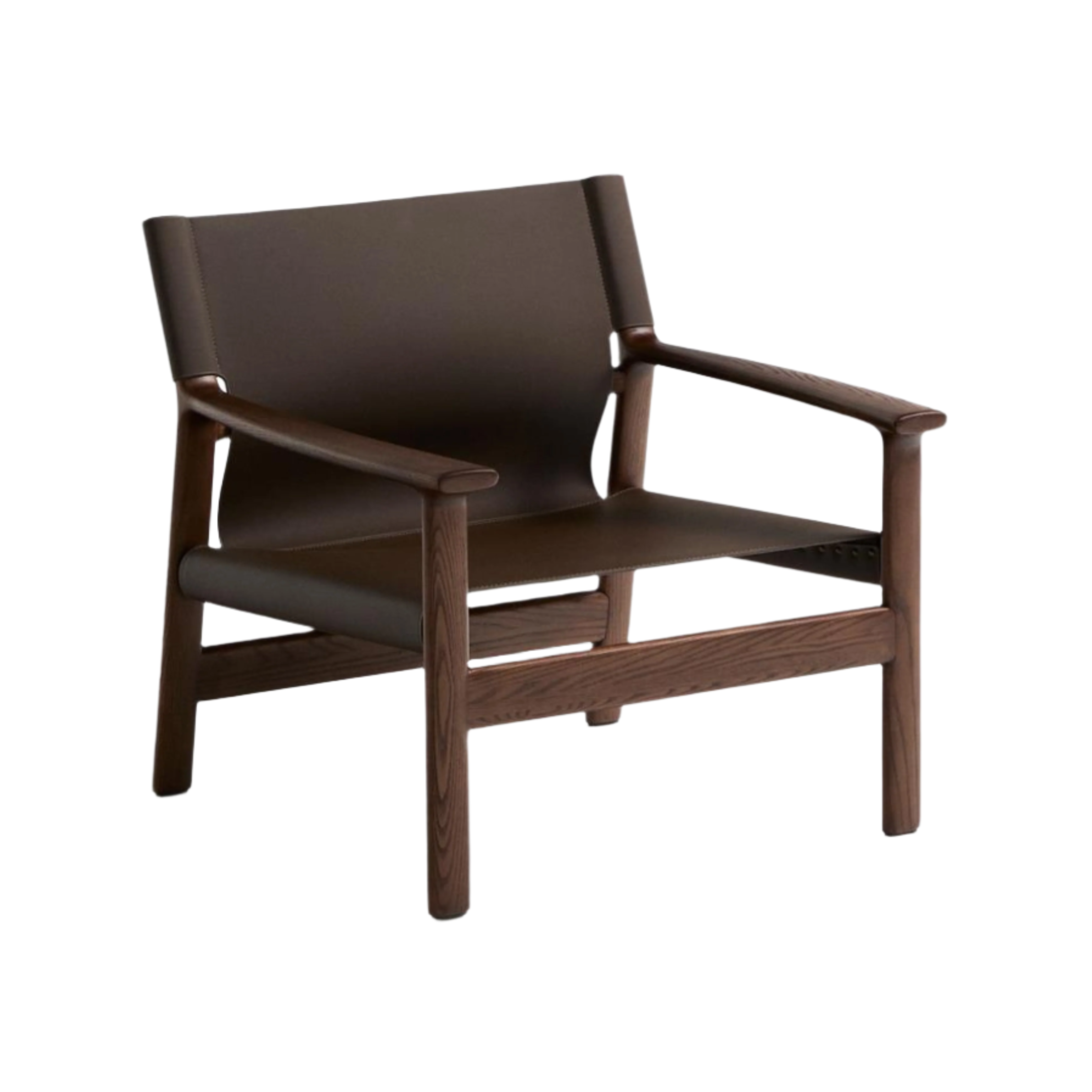JAN armchair in brown recycled leather with dark ash wood
