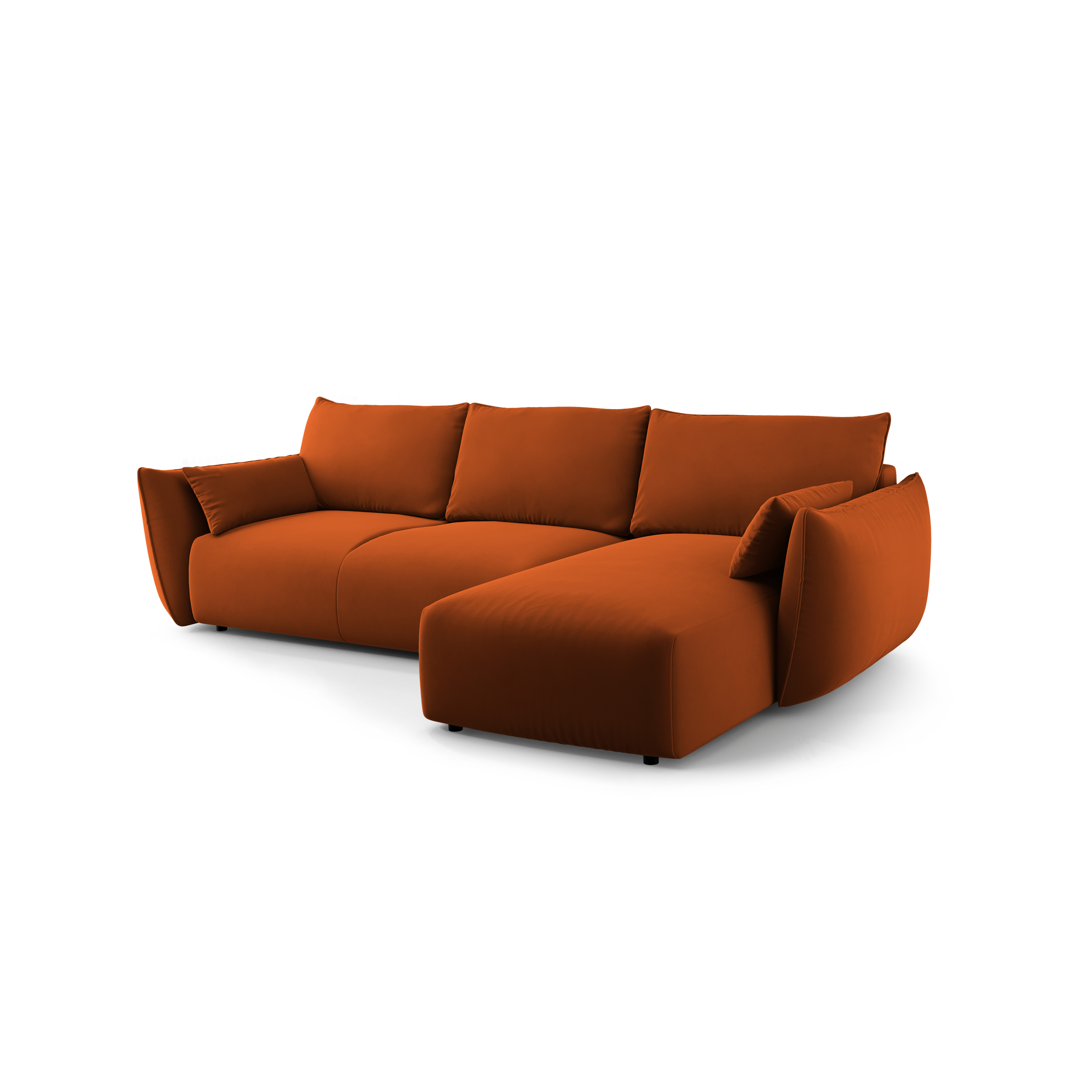 Right-facing velvet corner sofa with sleeping function MATERA brick