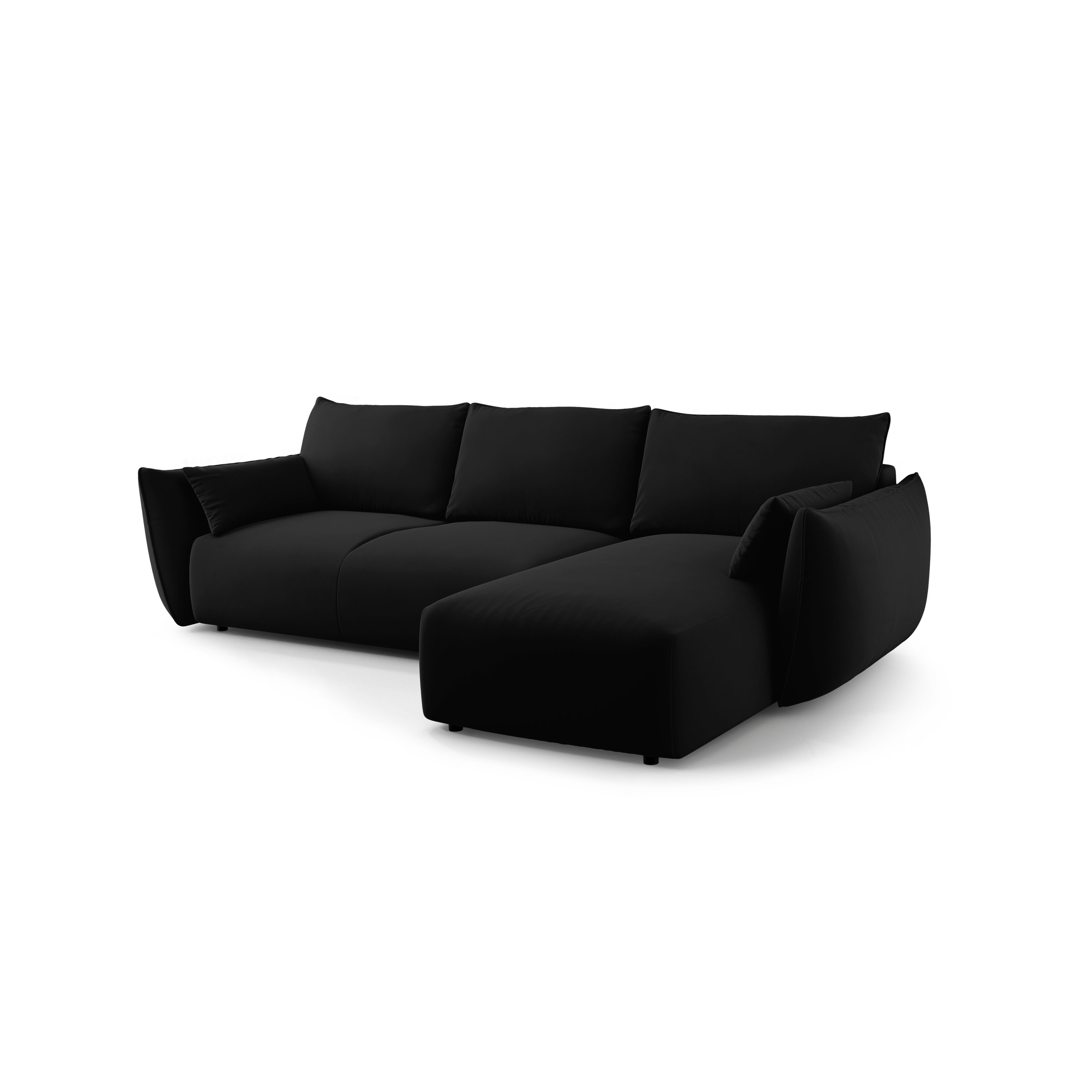 Right-facing velvet corner sofa with sleeping function MATERA black