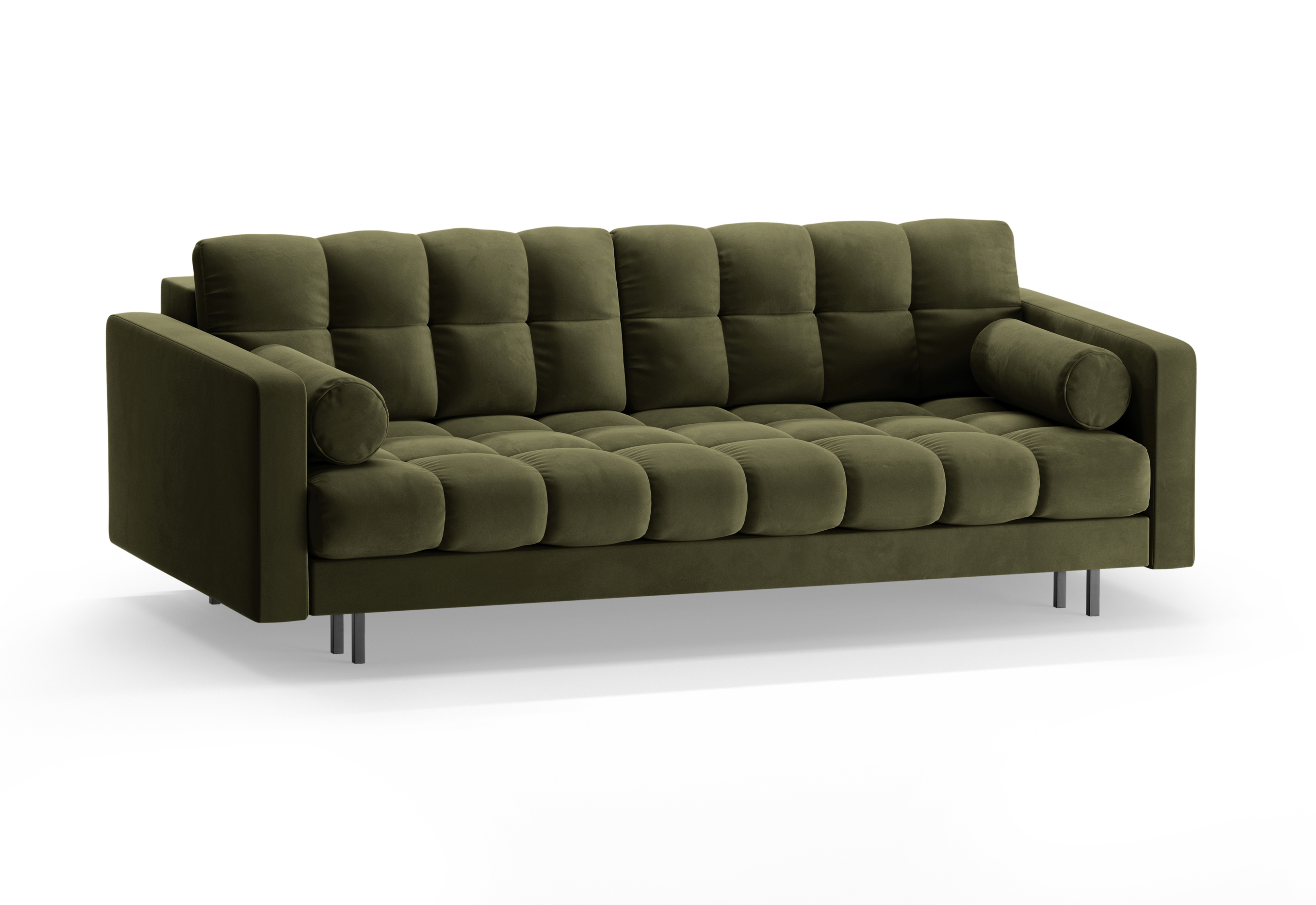 Green velvet 3-seater sofa with a sleeping function BALI with a black base