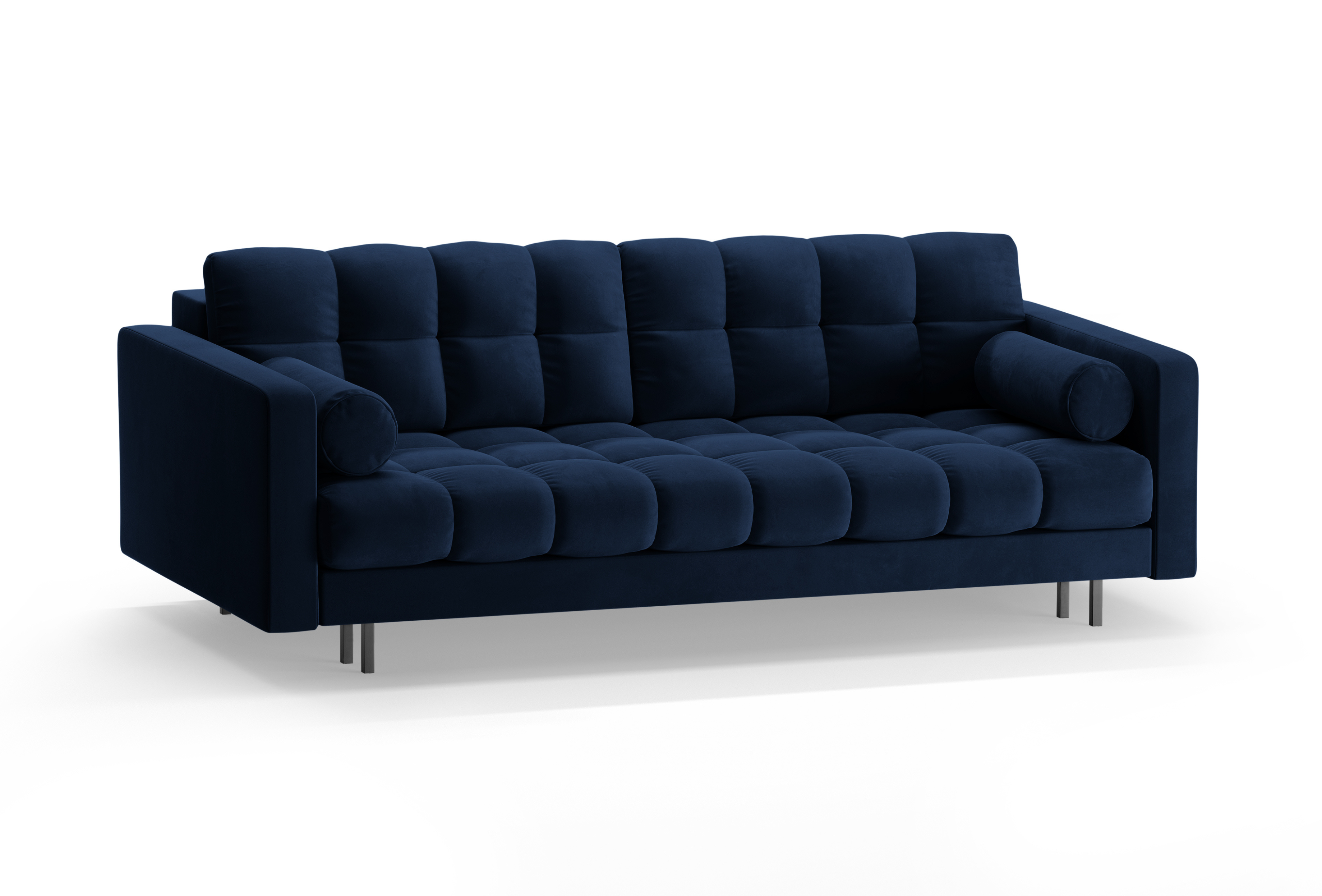 Velvet 3-seater sofa with sleeping function BALI royal navy with black base
