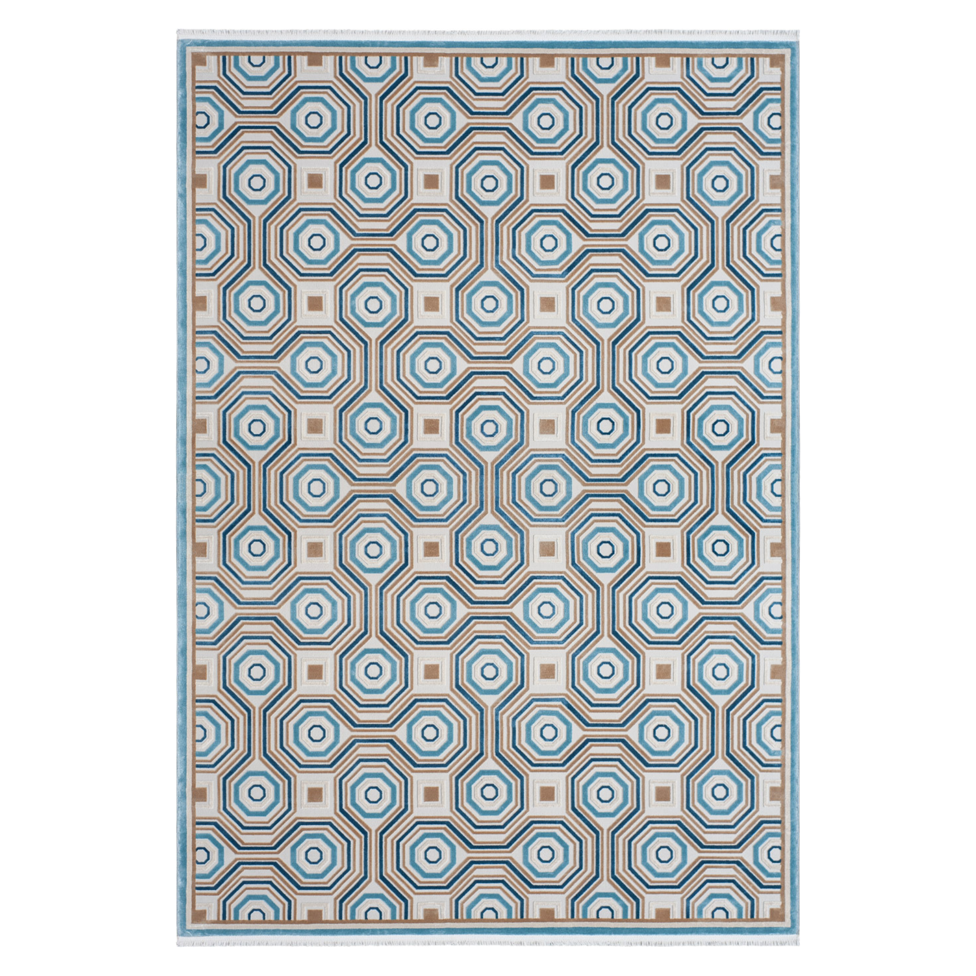 TAPIJT ROYAL beige met blauw geometrisch patroon