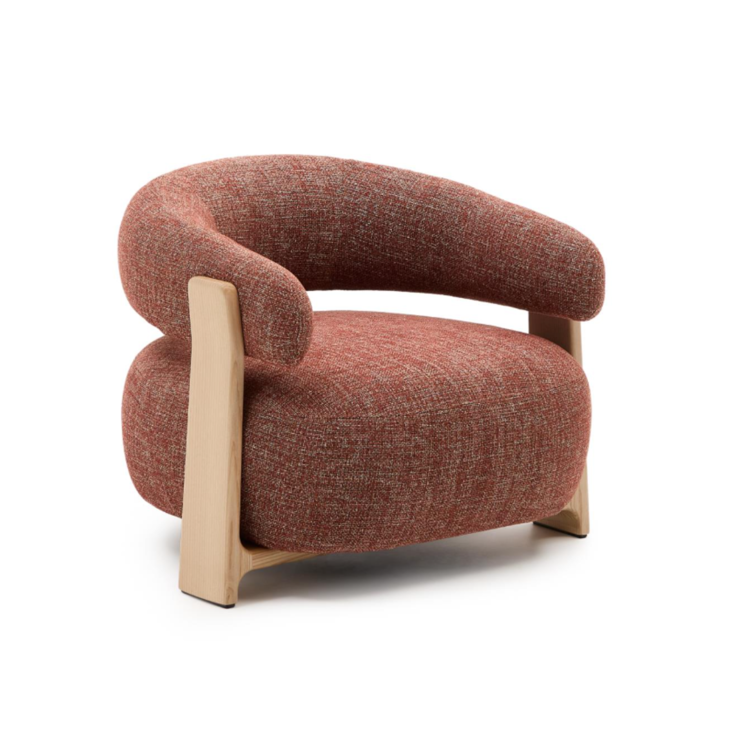 Fauteuil GRANITE rode chenille met essen basis