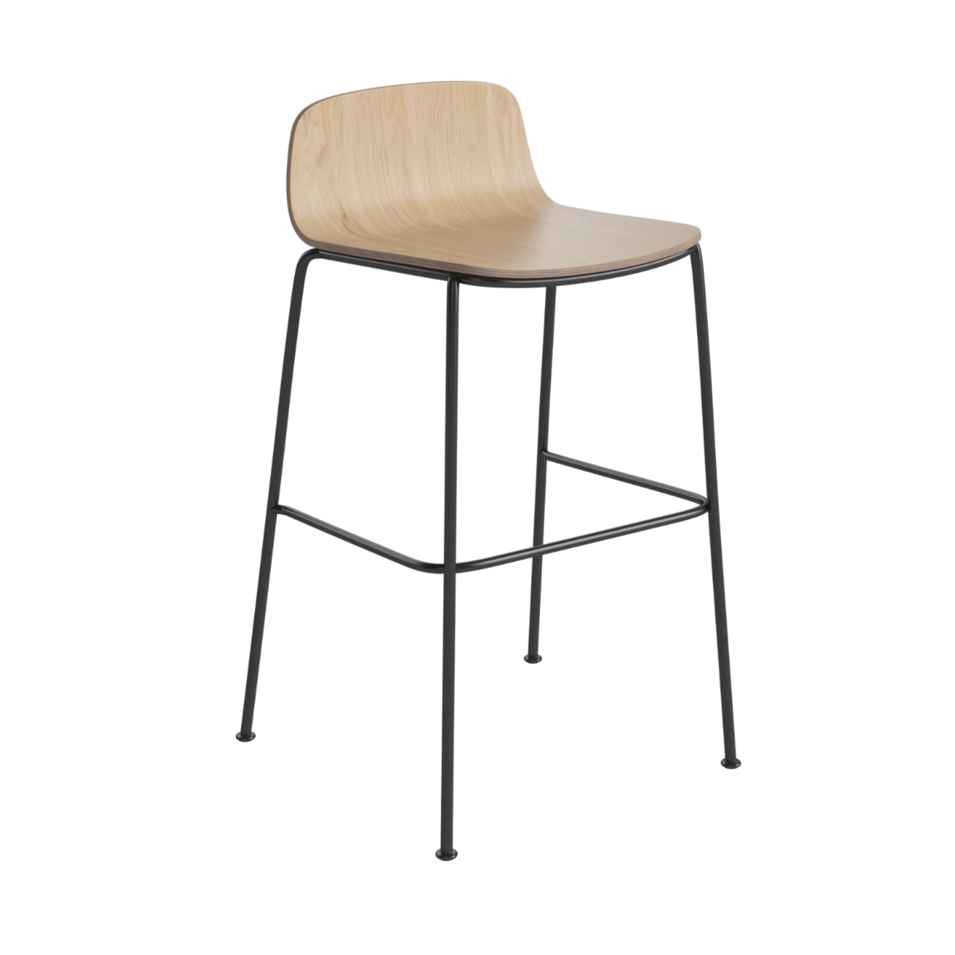 Hocker PALM gebleekt eikenfineer met zwarte metalen basis