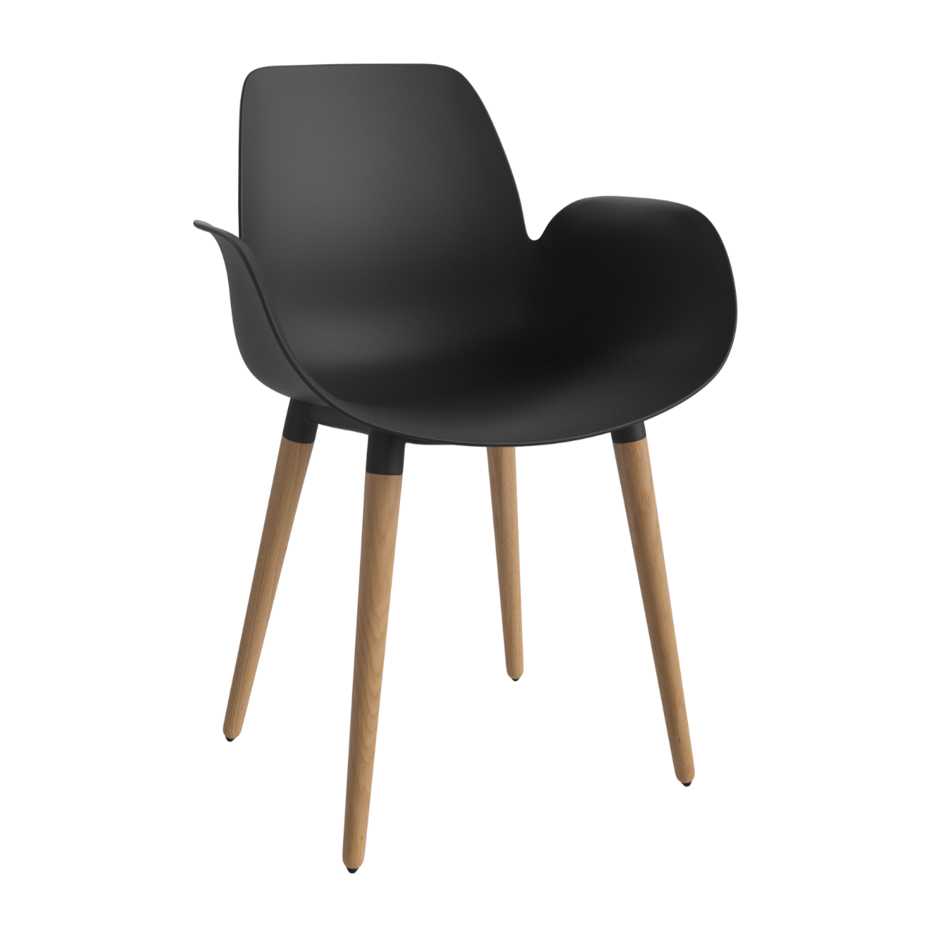 Zwarte SEED fauteuil met eikenhouten basis