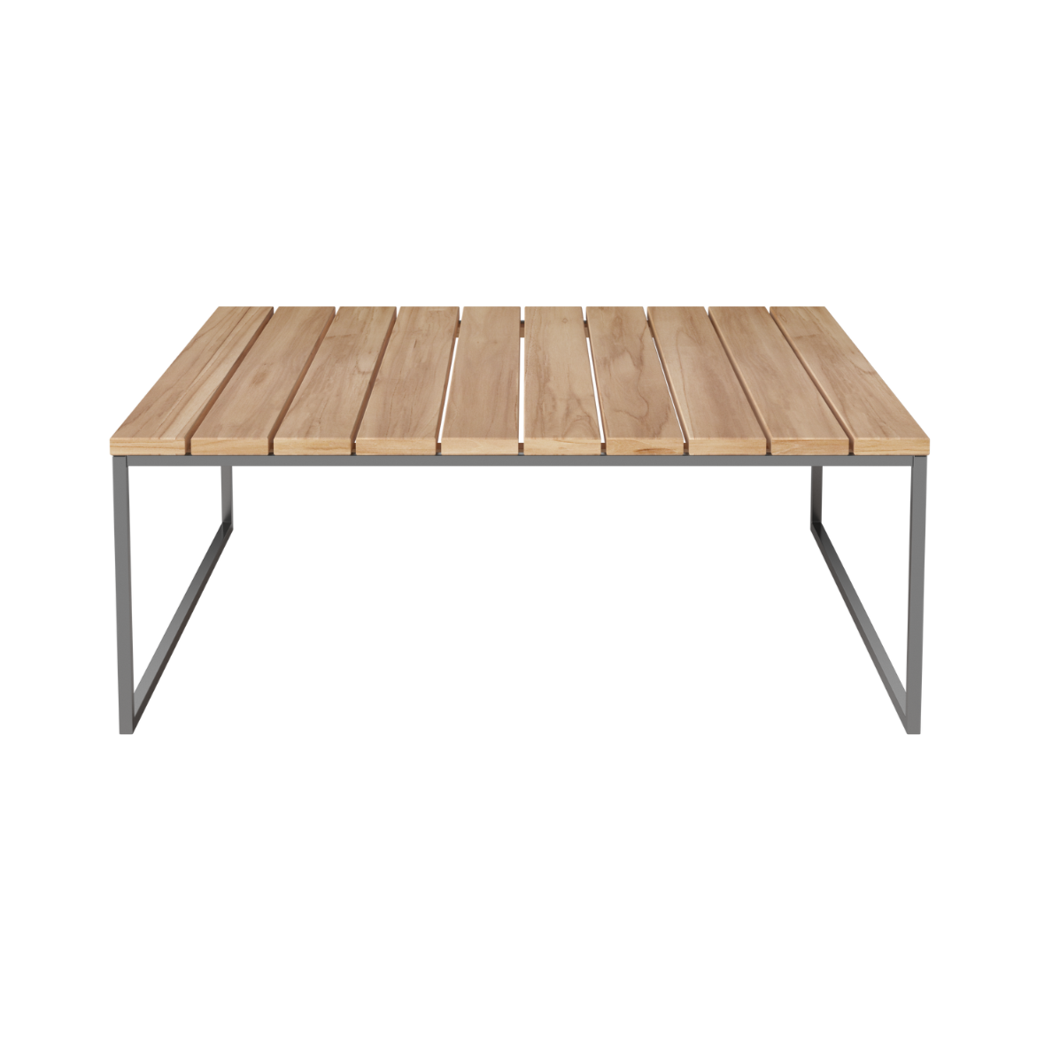 Buiten koffie tafel COMO met houten blad en stalen basis