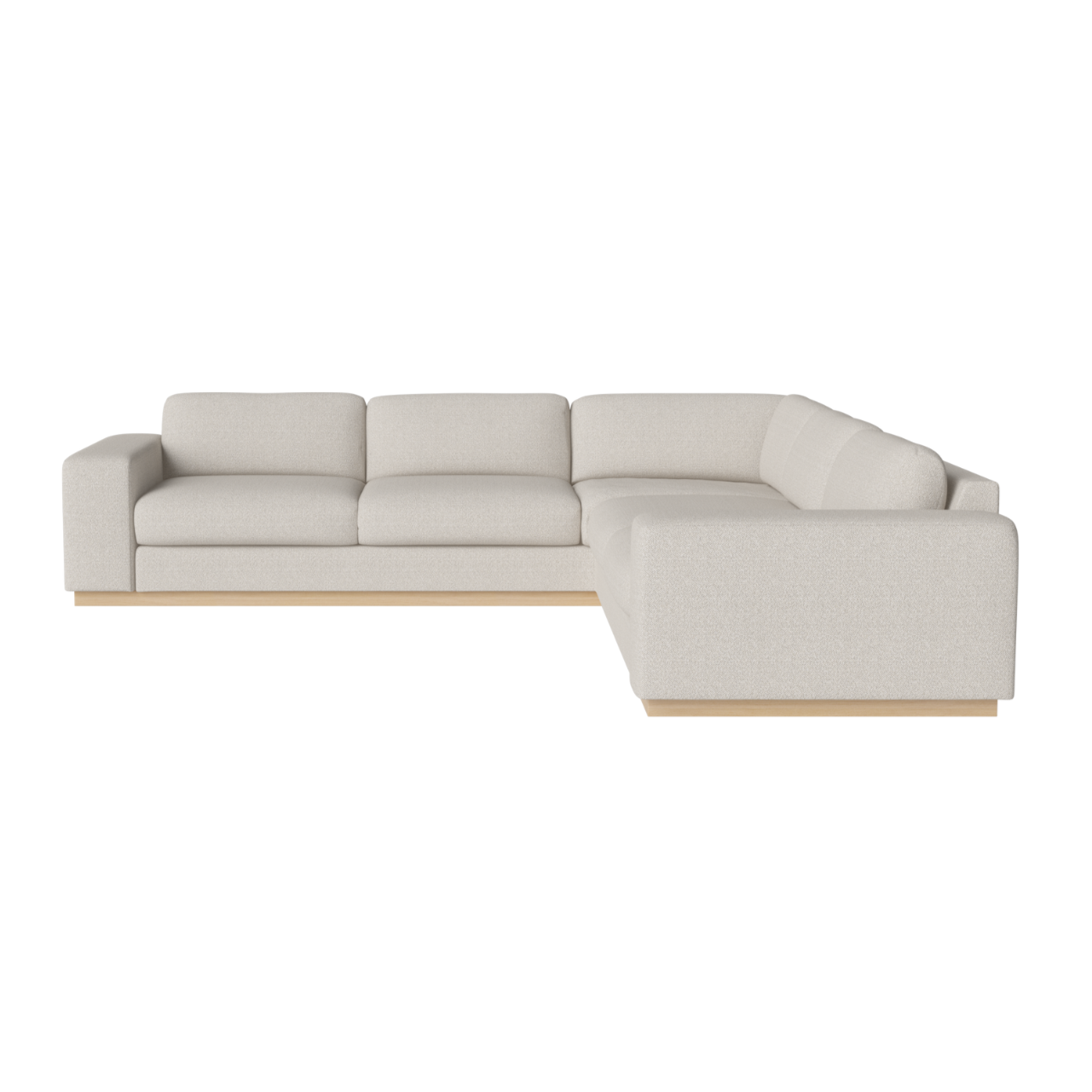 Symmetrische hoekbank SEPIA met een basis van gebleekt eikenhout