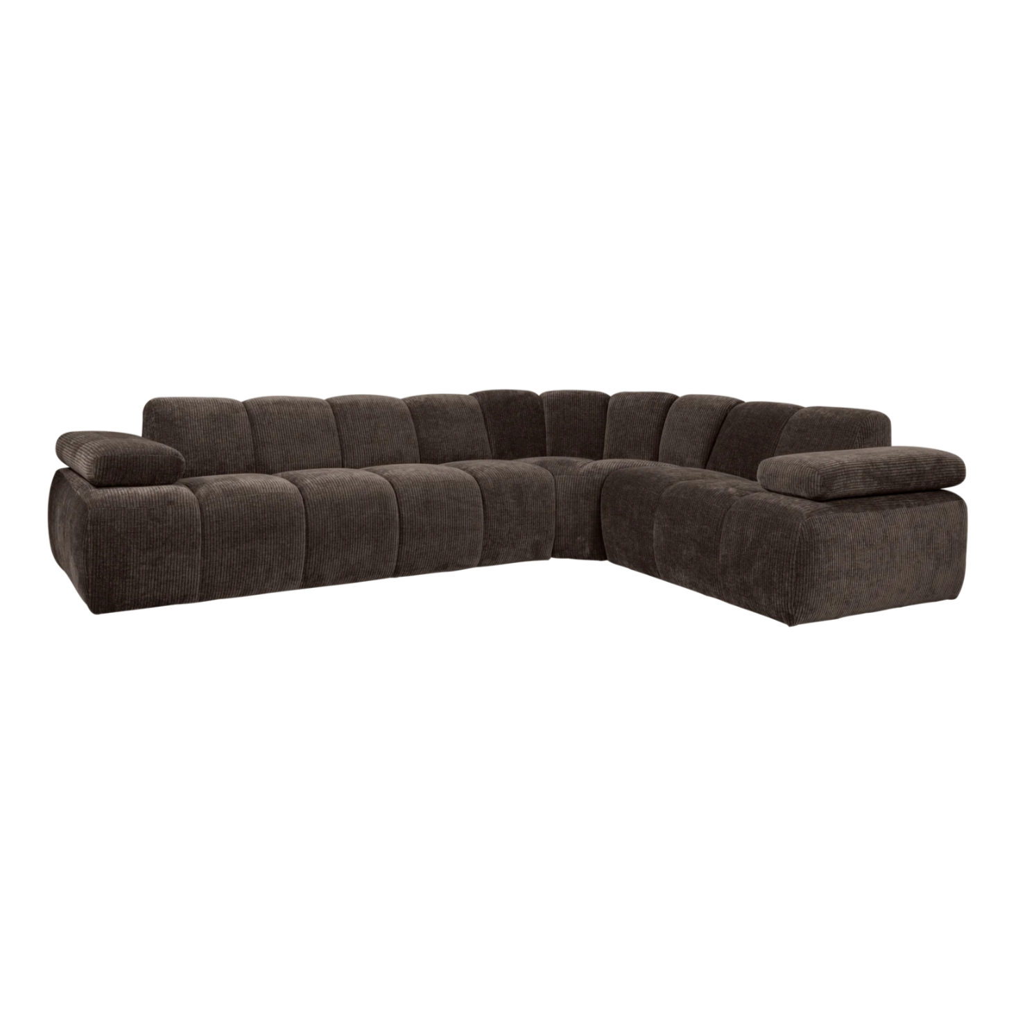 Right-facing modular corner sofa for 6 people MOJO in dark brown corduroy