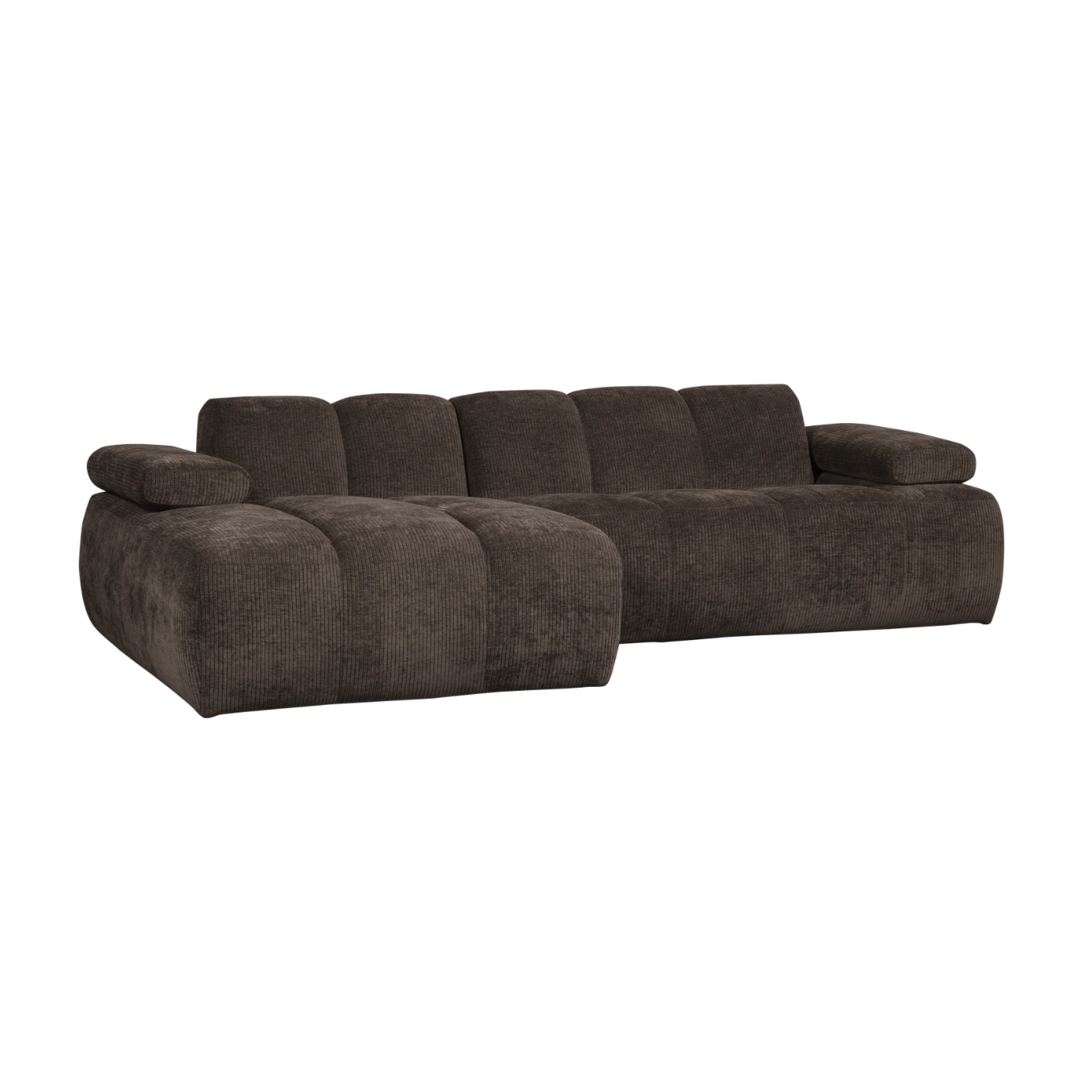 Left-facing modular corner sofa MOJO in dark brown corduroy
