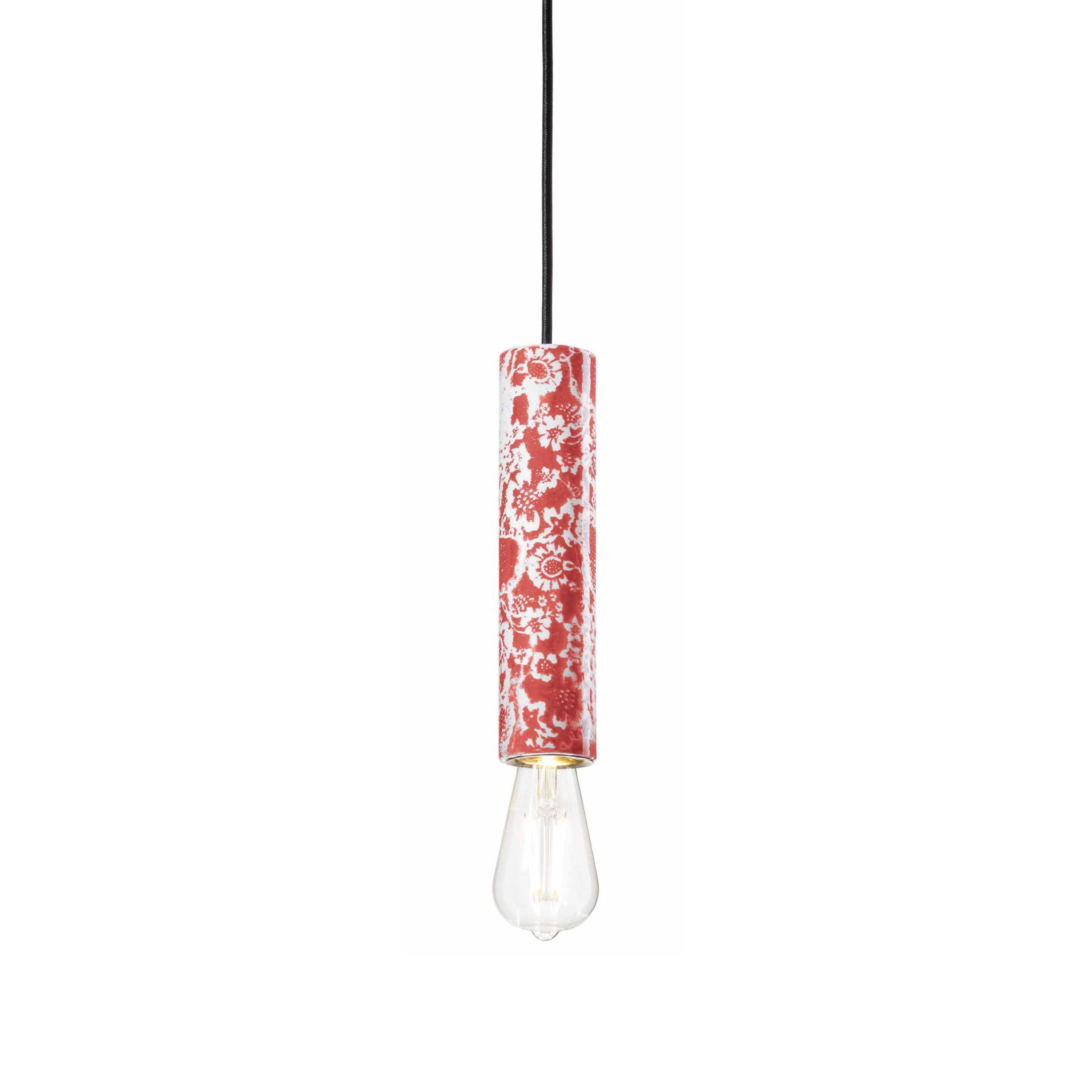 Ceramic pendant lamp PI red flowers