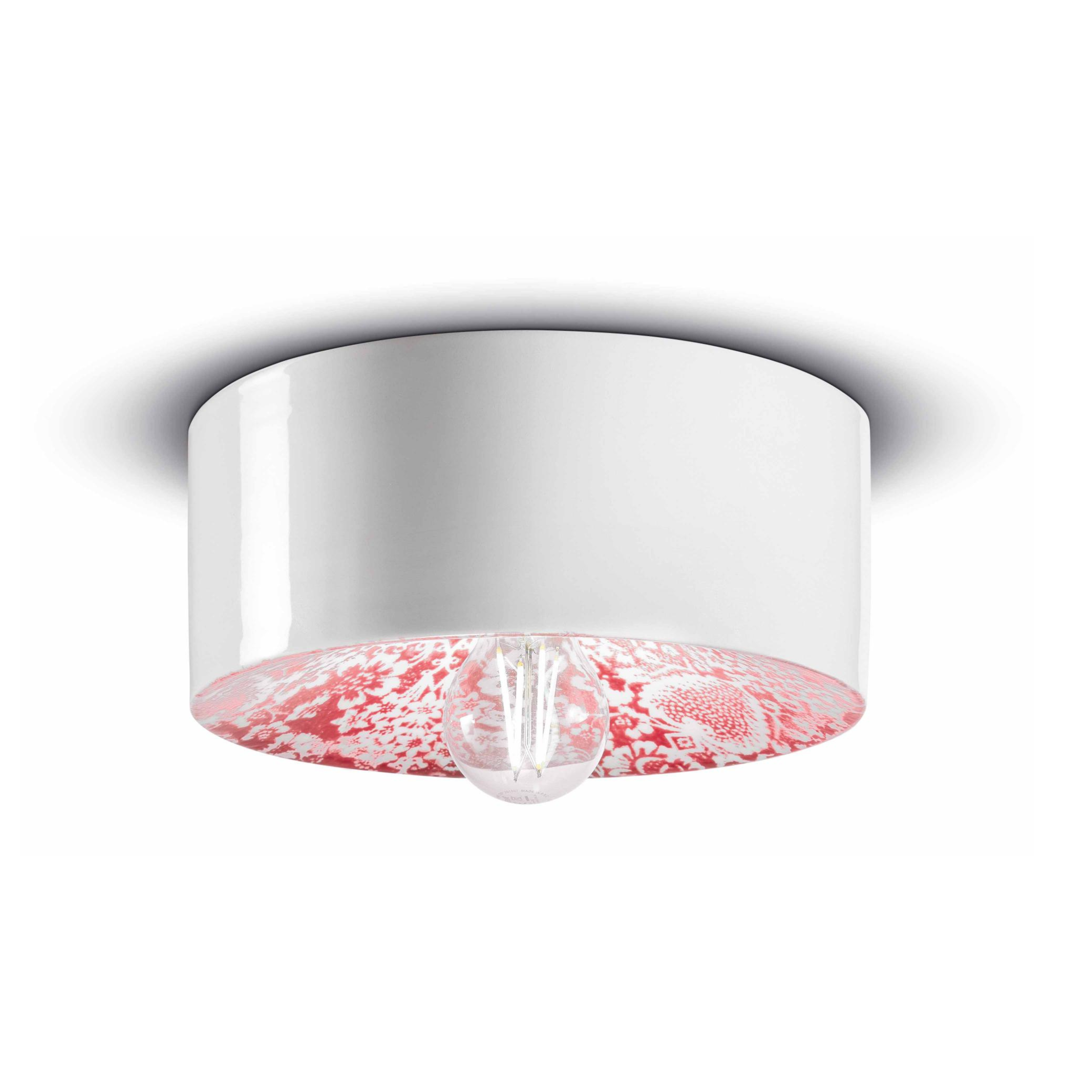 Wandleuchte aus Keramik PI rotes Pflanzenmuster