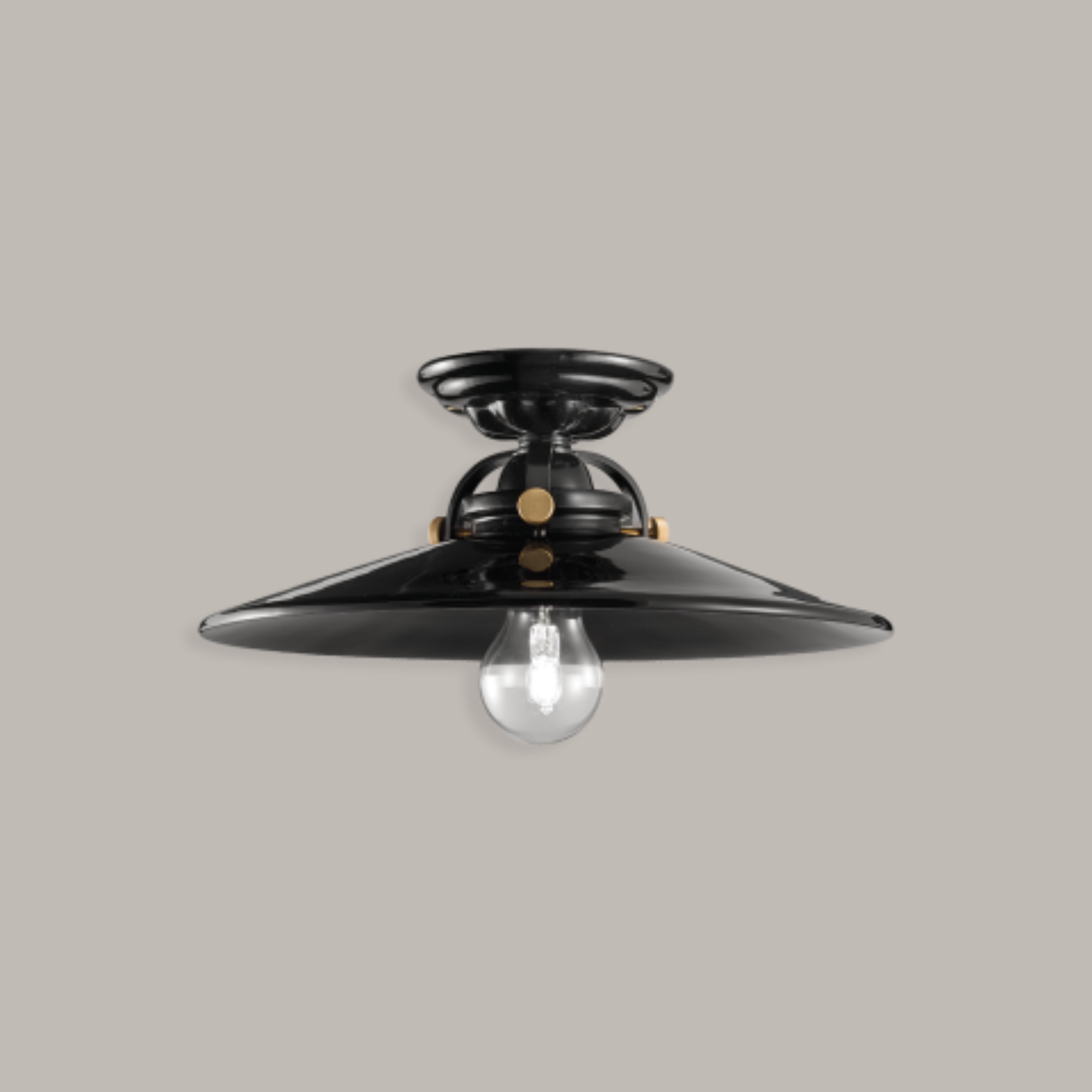 B&W black ceramic ceiling lamp with brass finish