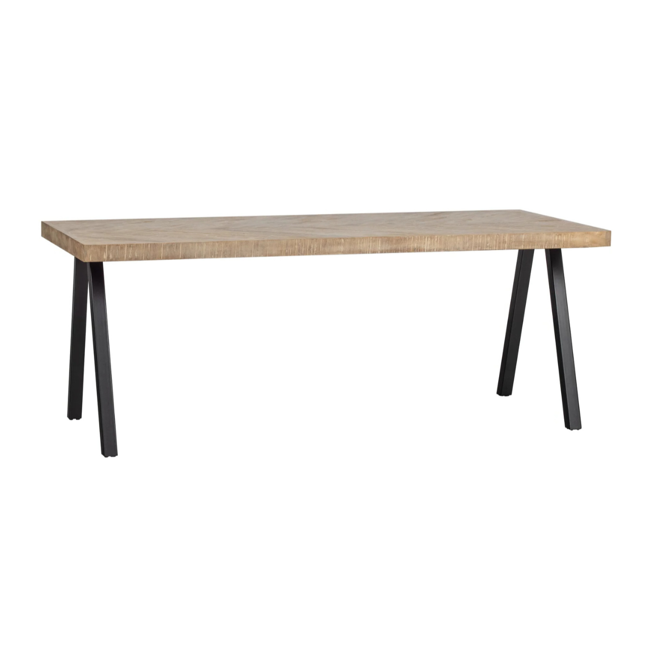 Tisch im Fischgrätmuster TABLO aus Mangoholz mit V-förmigem Gestell