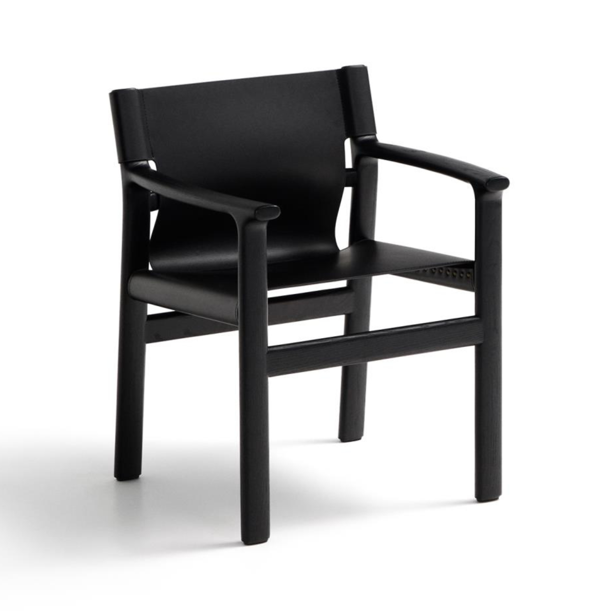 JAN chair in black recycled leather with black ash wood