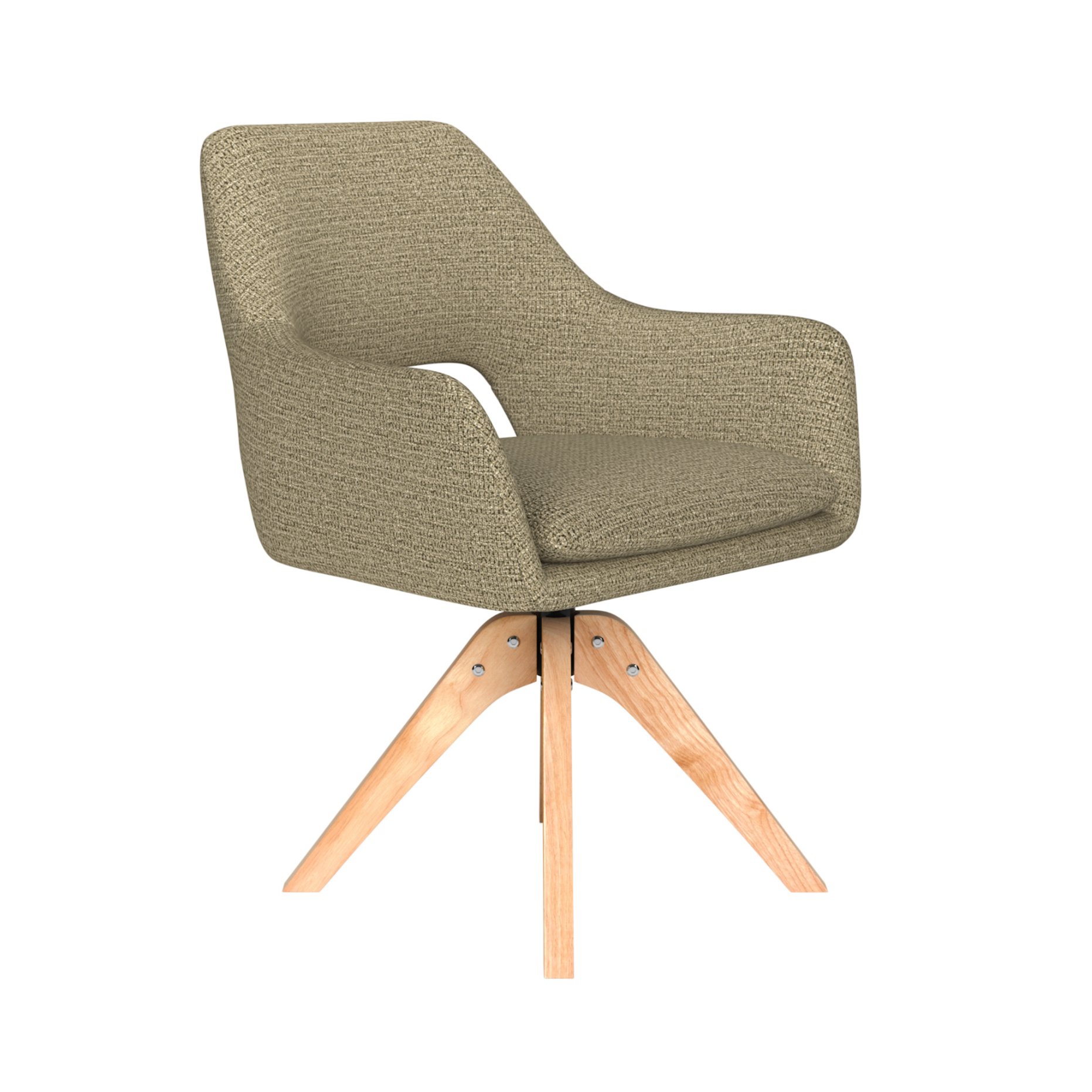 MOS green swivel chair with wooden base