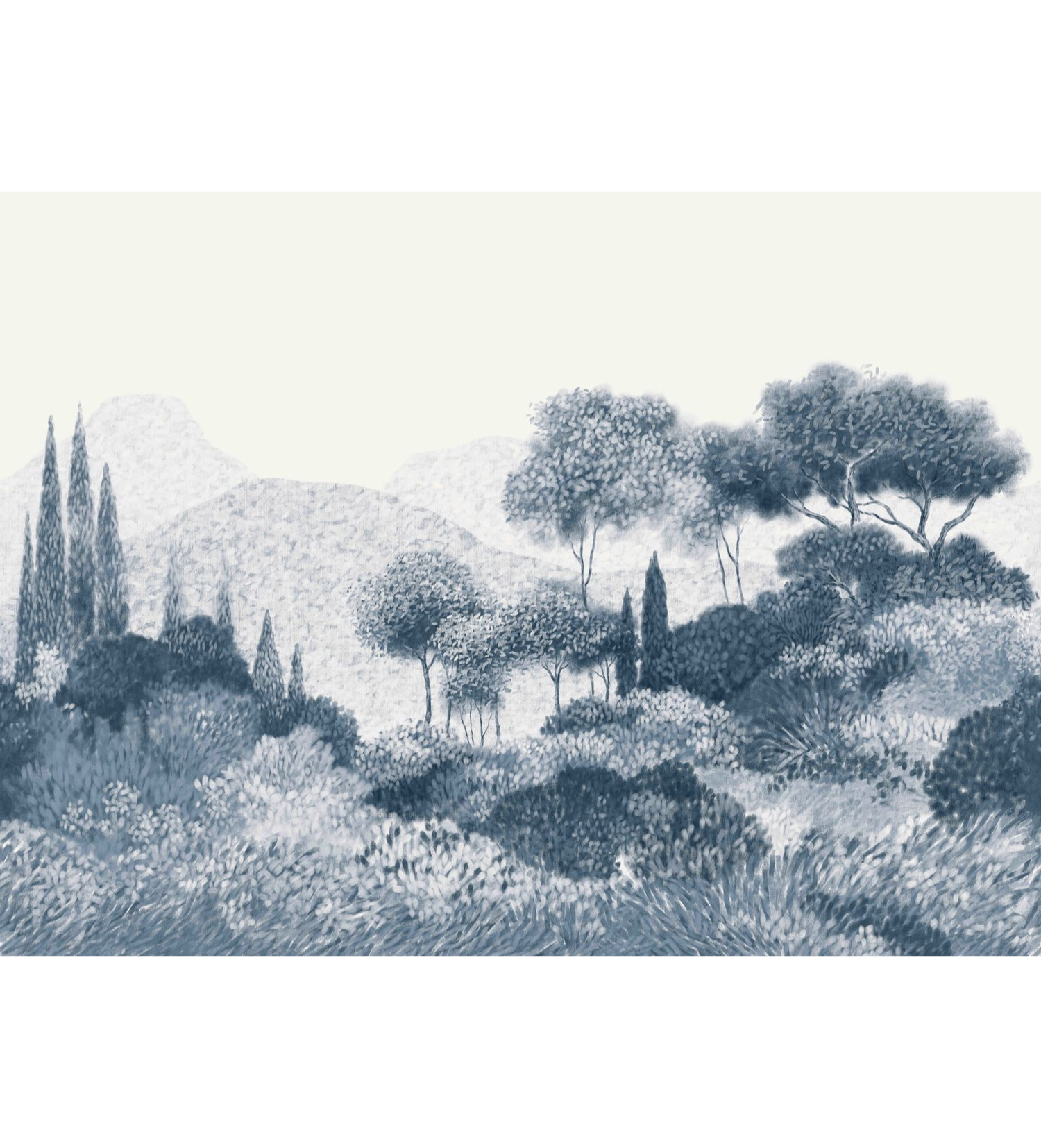 Landscape mural of trees and mountains MAQUIS CORSE blue