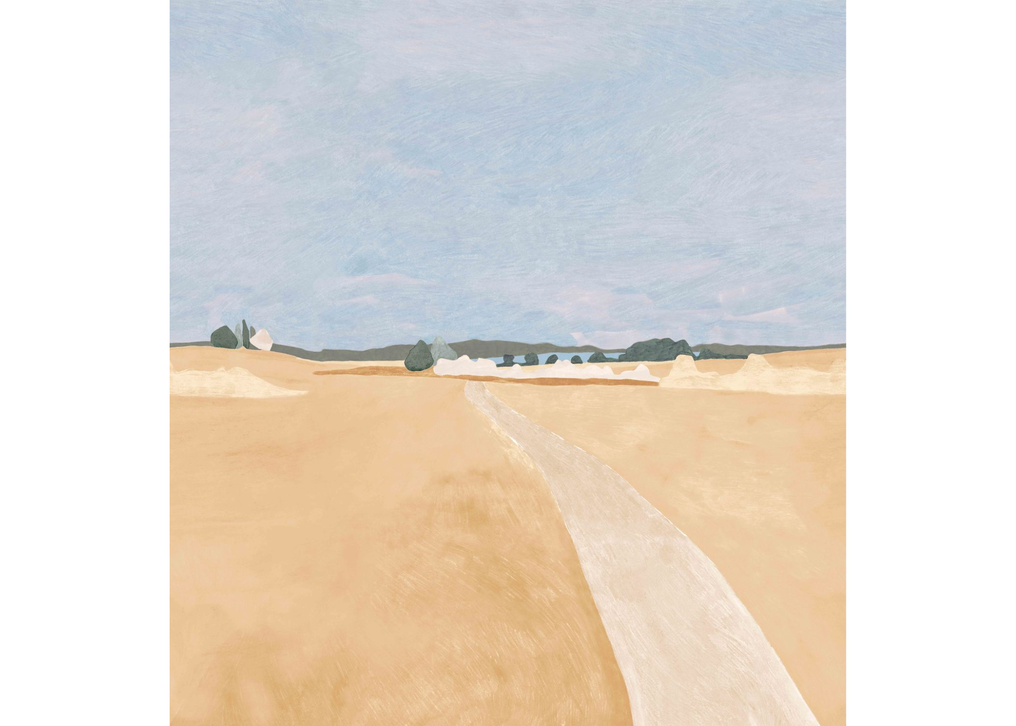 Muurschildering met een landschap van een tarweveld MOISSON beige met blauw