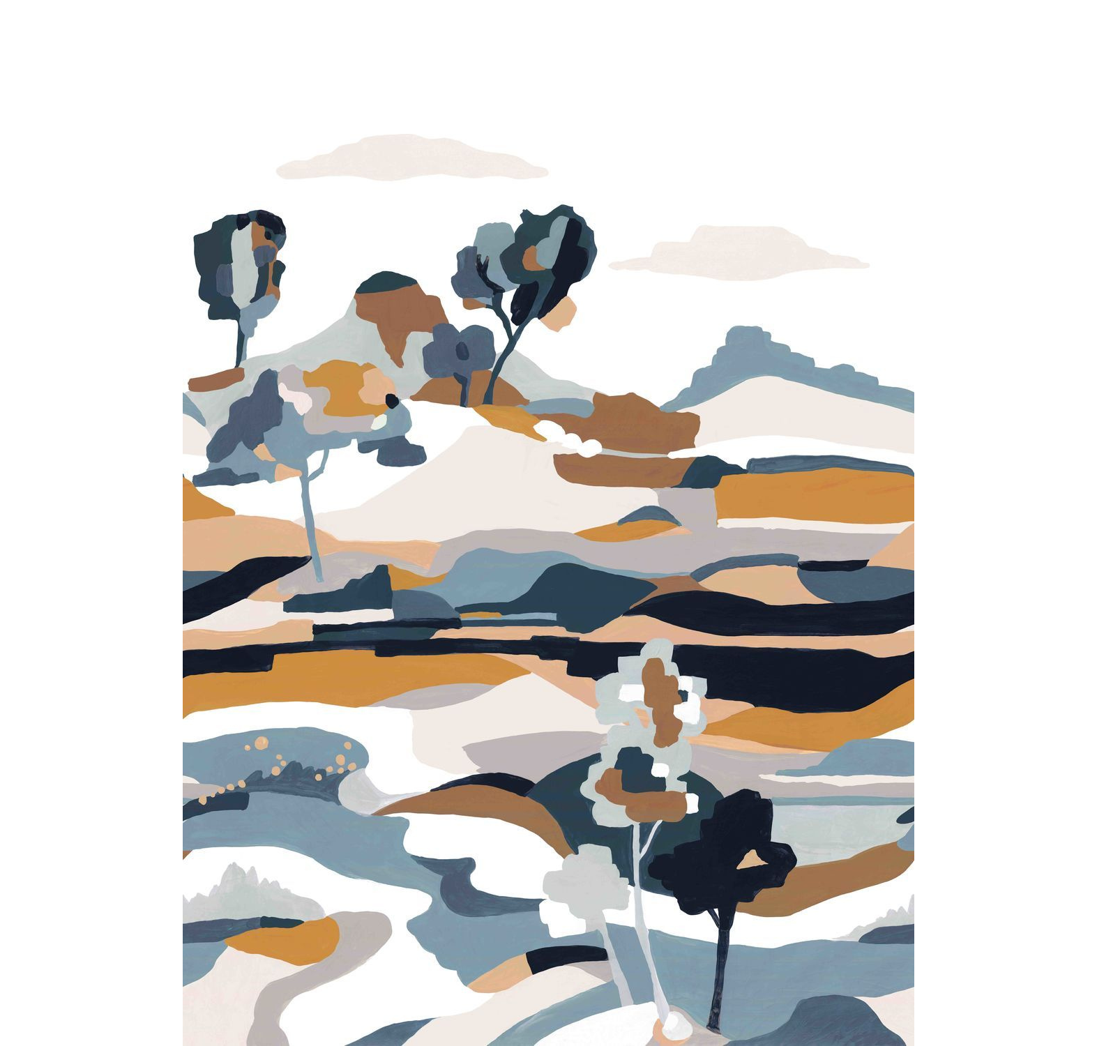 Abstraktes Wandbild mit Landschaft LE BASSIN blau mit beige
