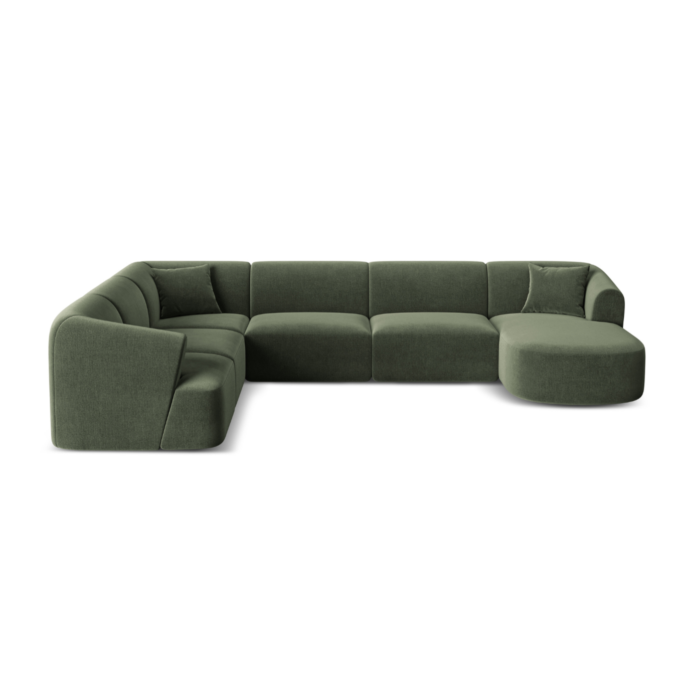 Left-sided velvet panoramic corner sofa for 7 people CAMPI green