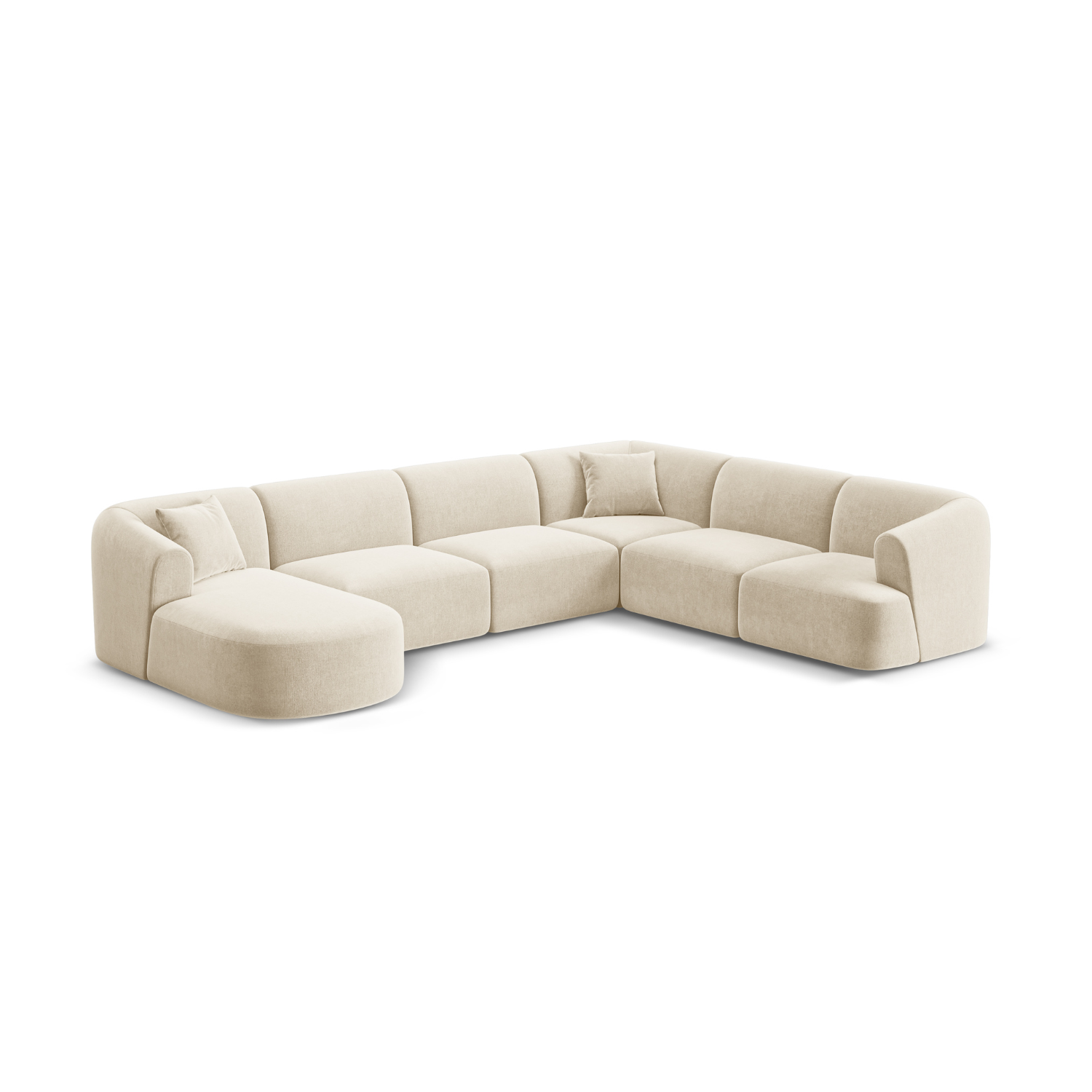 Rechthoekige panoramische fluwelen hoekbank voor 7 personen CAMPI lichtbeige