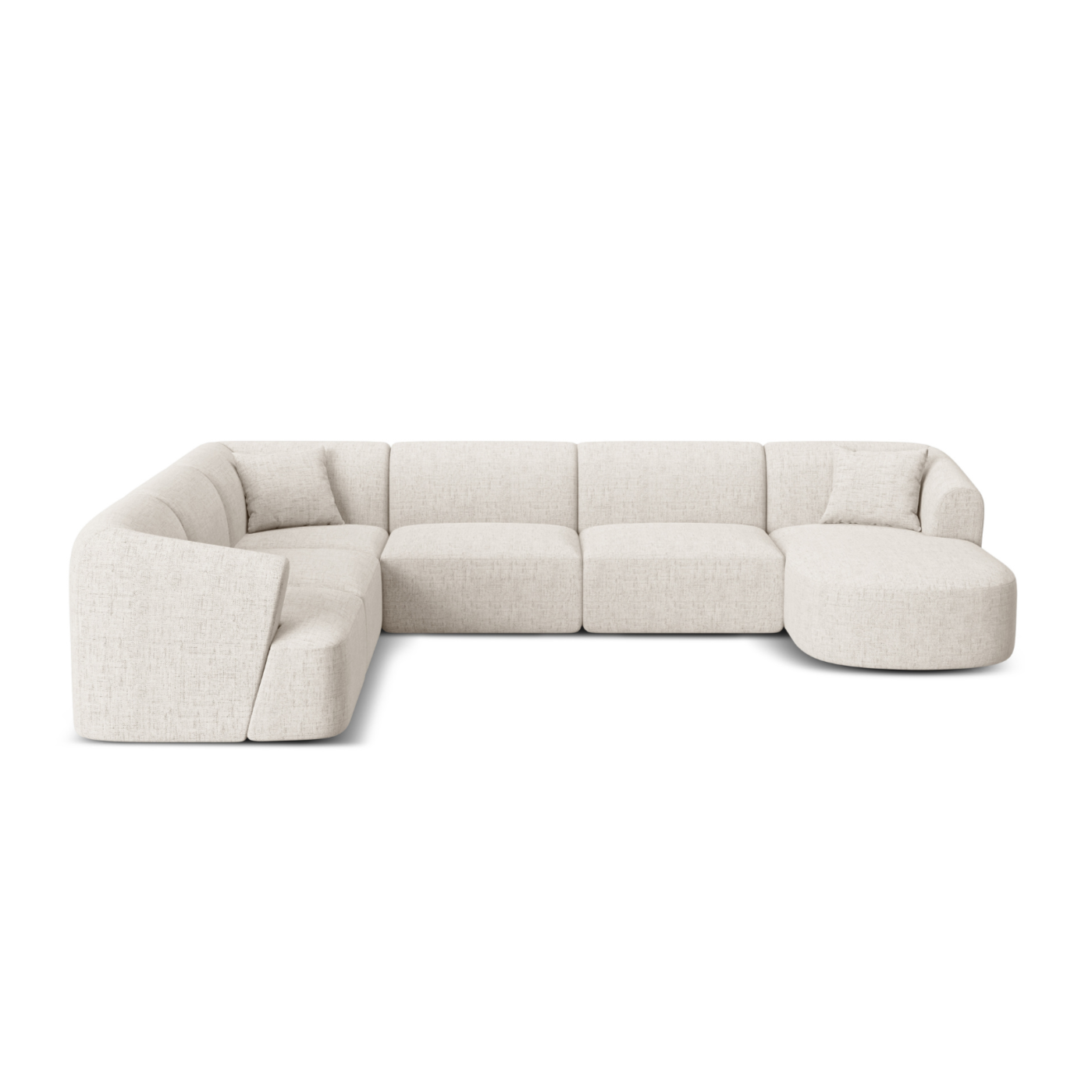 Linksseitige panoramische 7-sitzige Eckcouch CAMPI cremefarbener Chenille