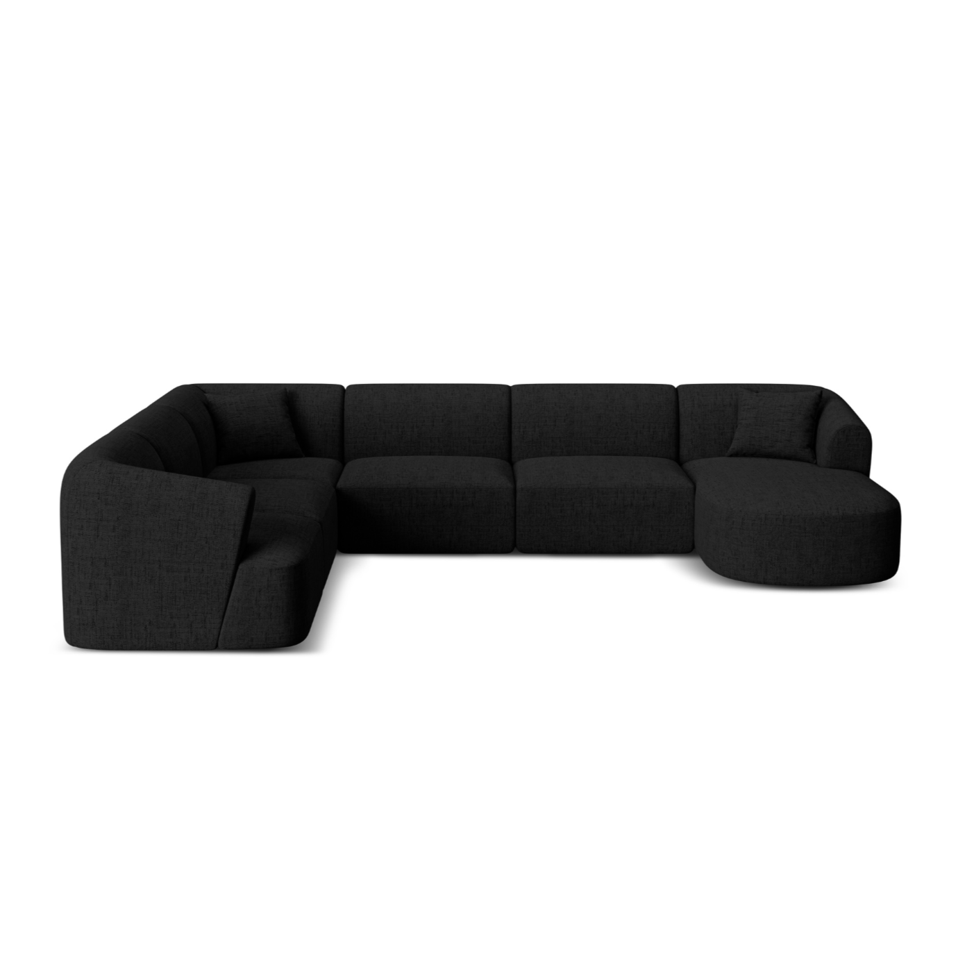Left-sided panoramic corner sofa for 7 people CAMPI black chenille