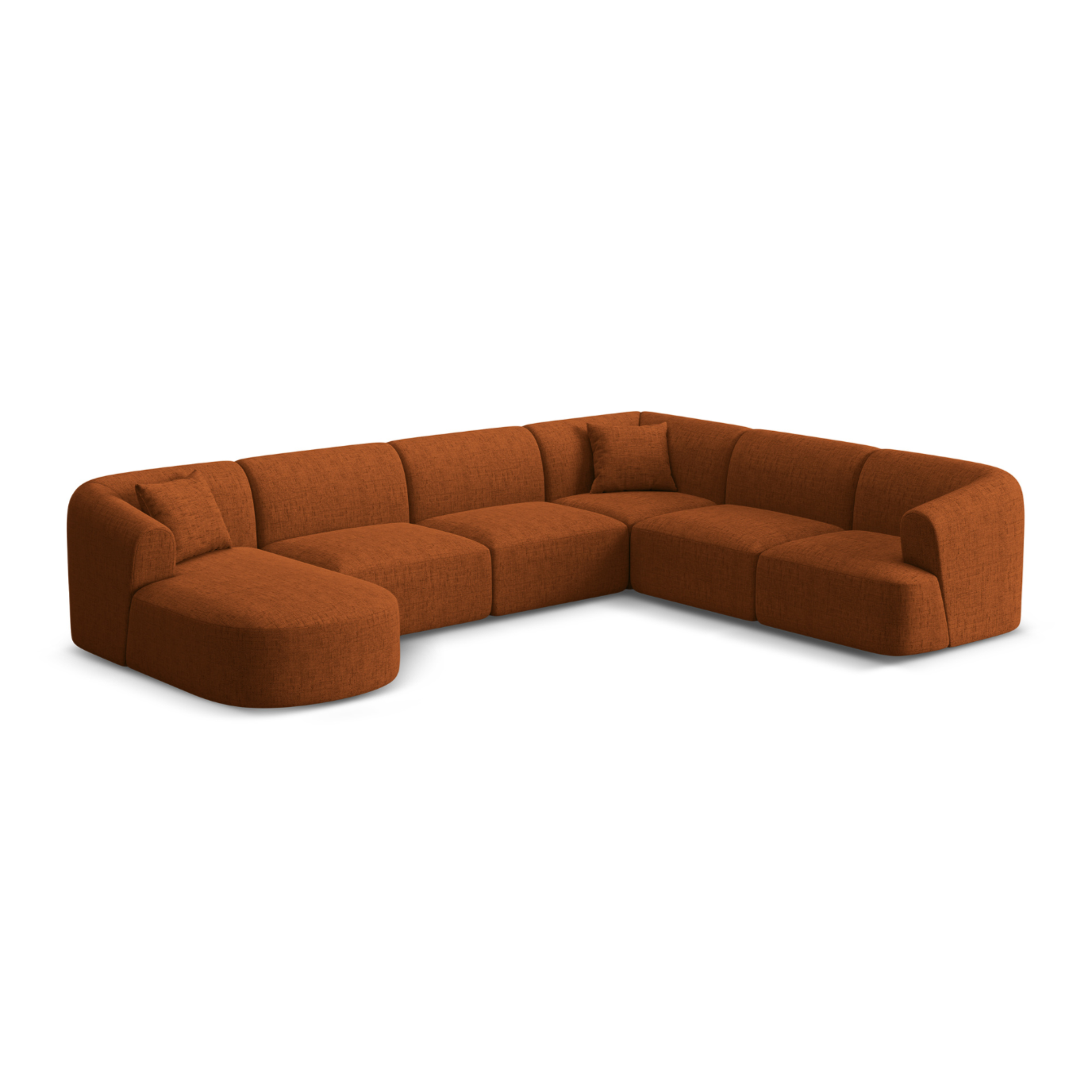 Right-side panoramic corner sofa for 7 people CAMPI brick chenille