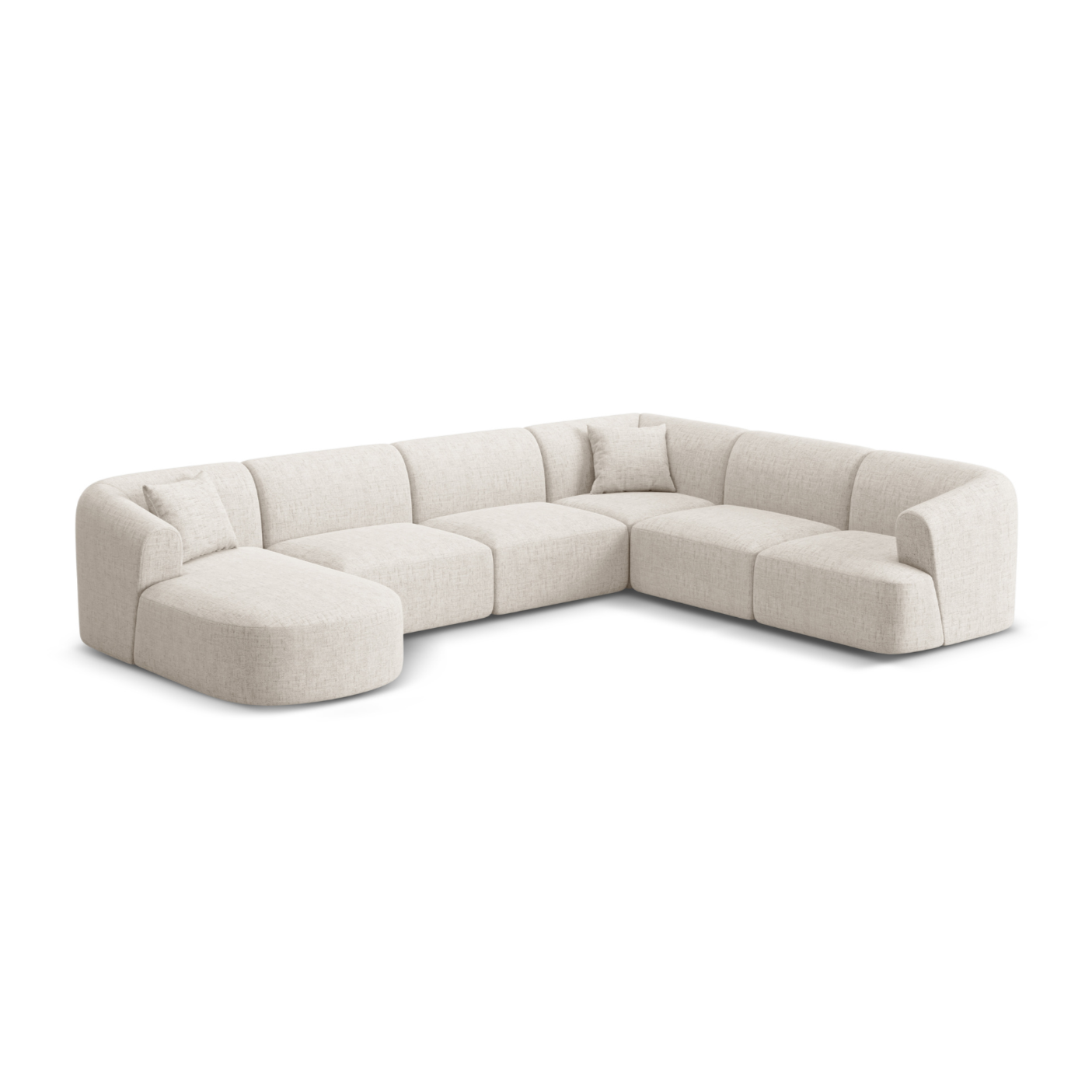 Right-facing panoramic corner sofa for 7 people CAMPI cream chenille