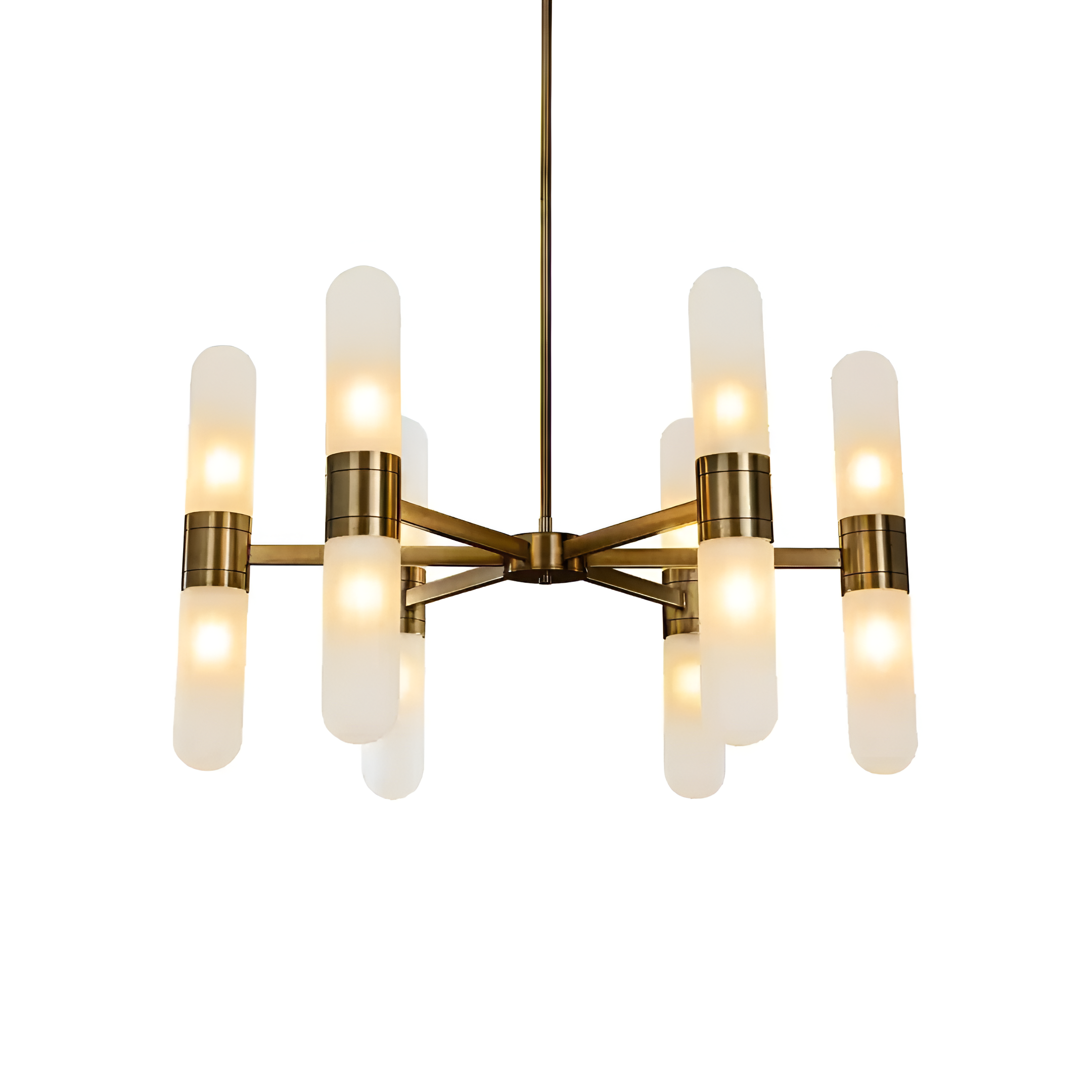 TRICON Kronleuchter mit milchigem Glas und braunem Finish