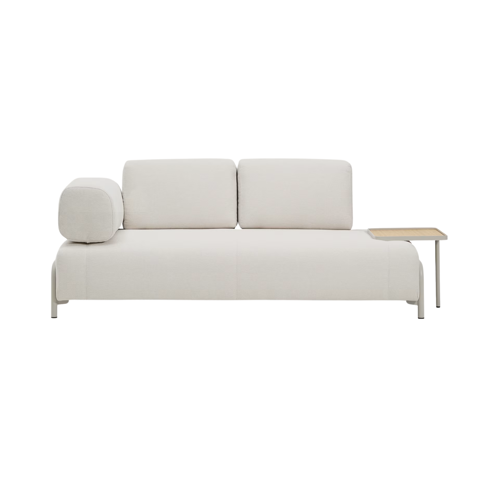 Left-facing 2-seater sofa with shelf COMPO beige with beige base