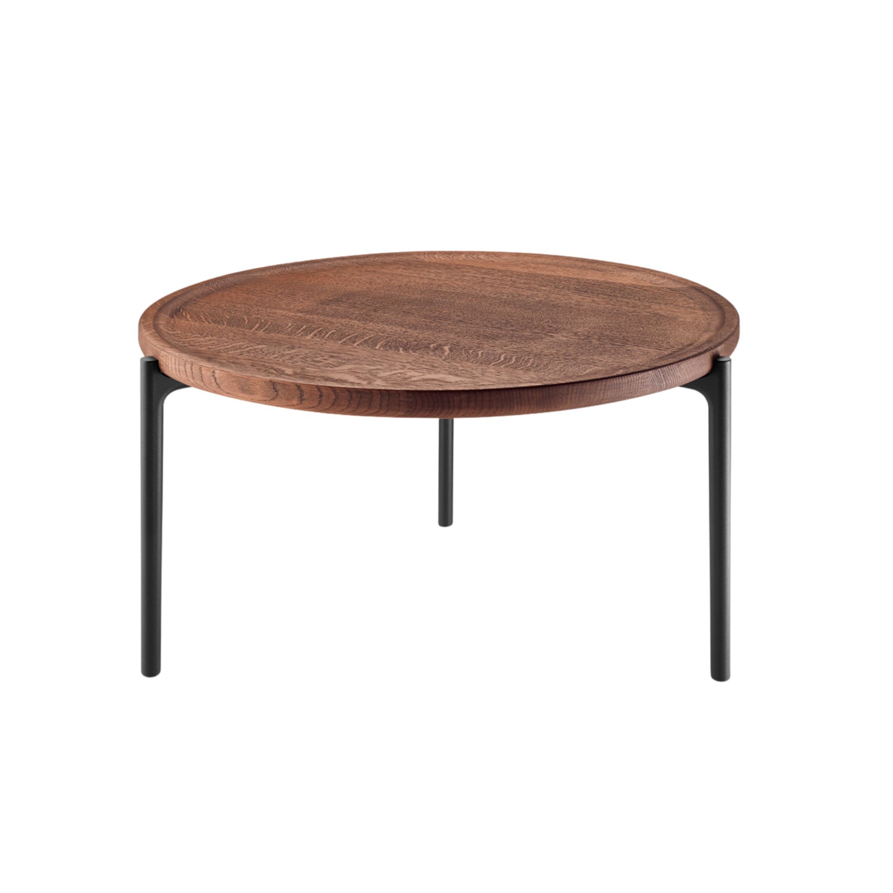 Round Coffee Table SAVOYE Brown Oak with Black Base