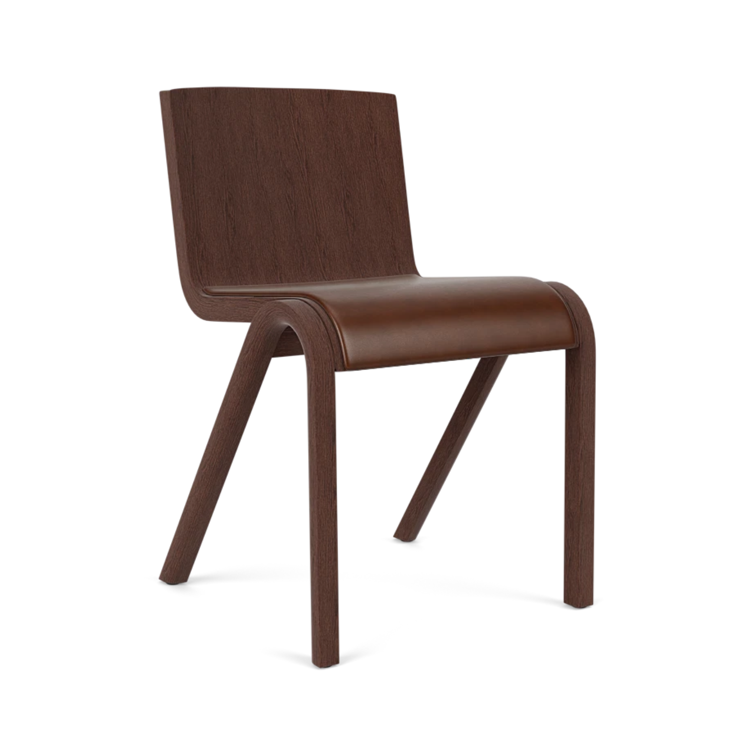 Stoel READY bruin leer met een donkere eiken basis