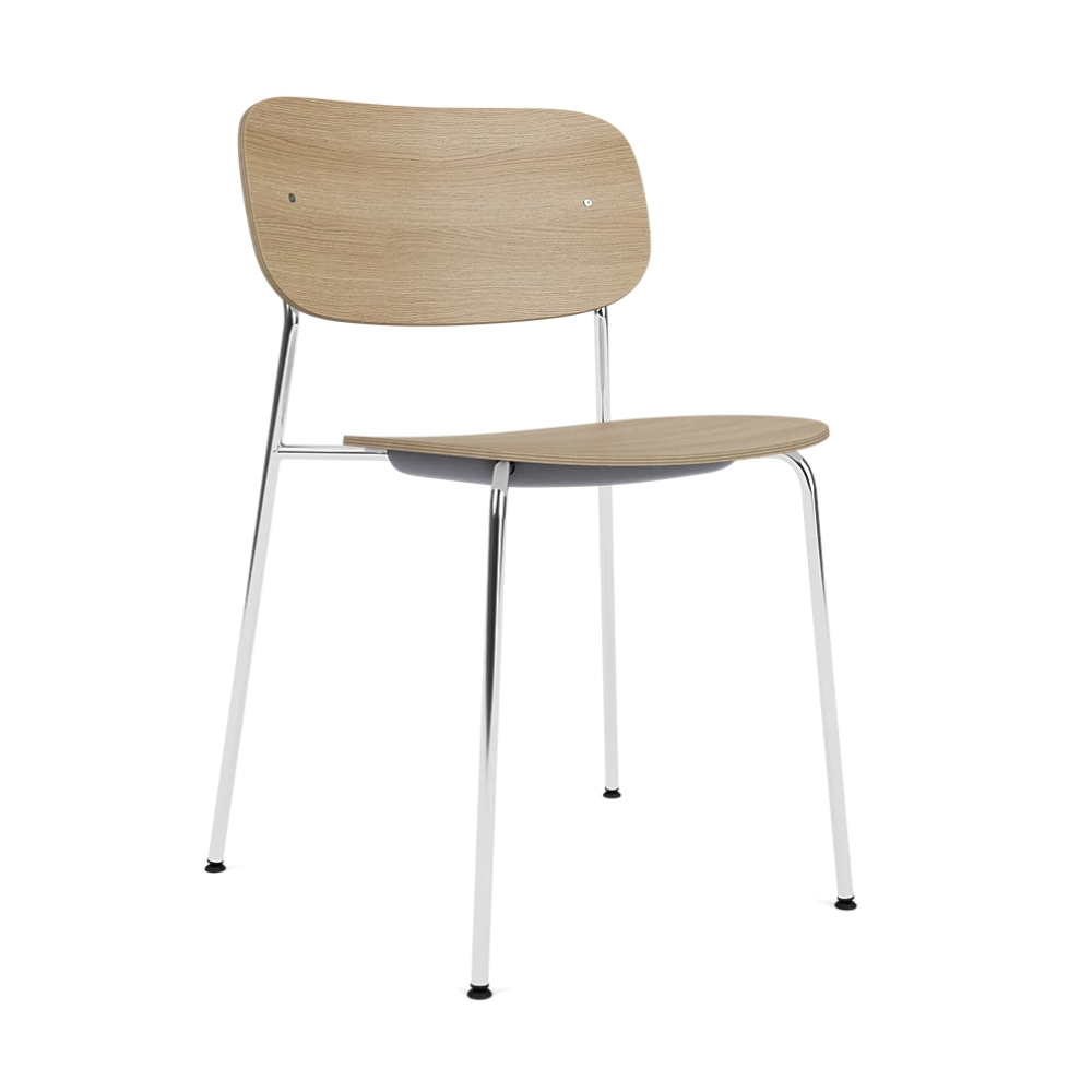 CO Chair with Oak Veneer and Chrome Base