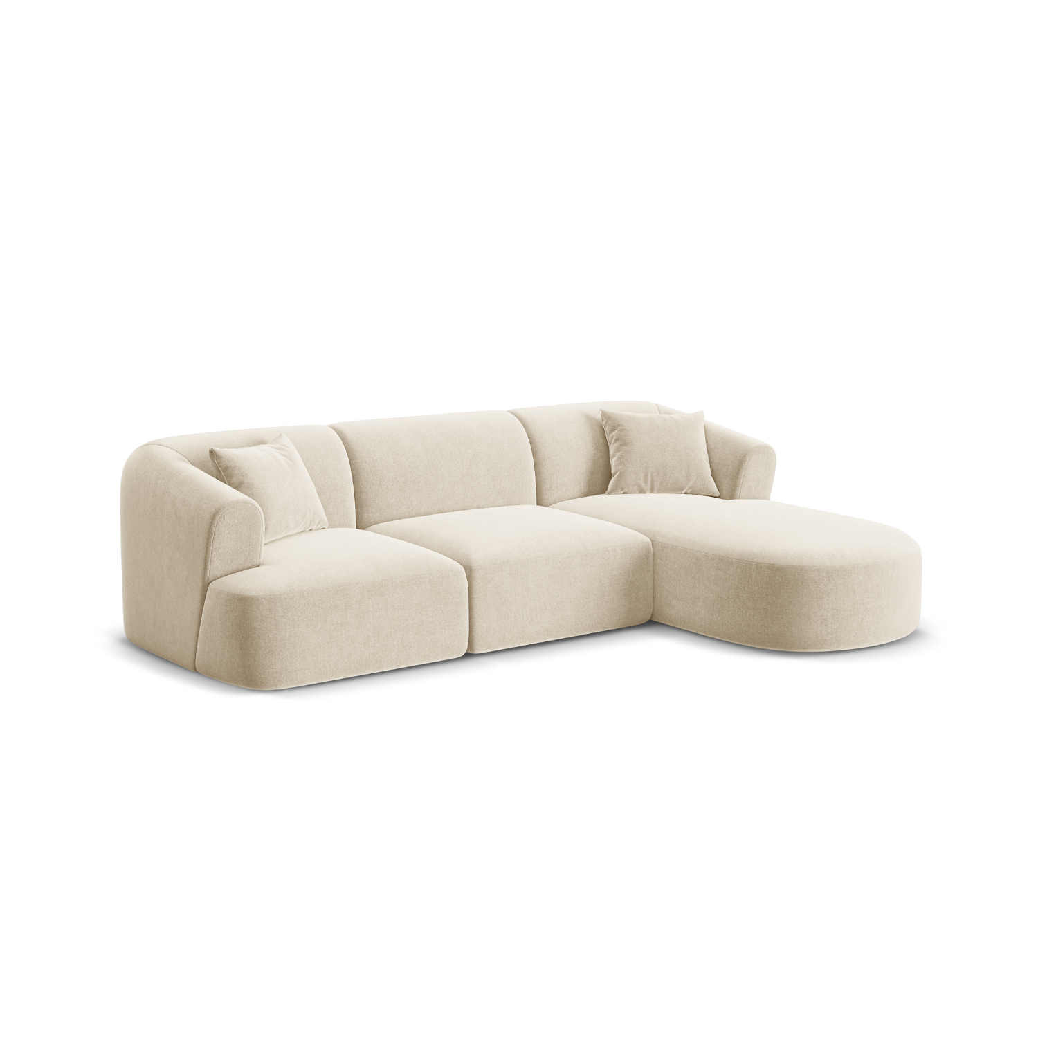 Fluwelen hoekbank rechts 4-persoons CAMPI lichtbeige